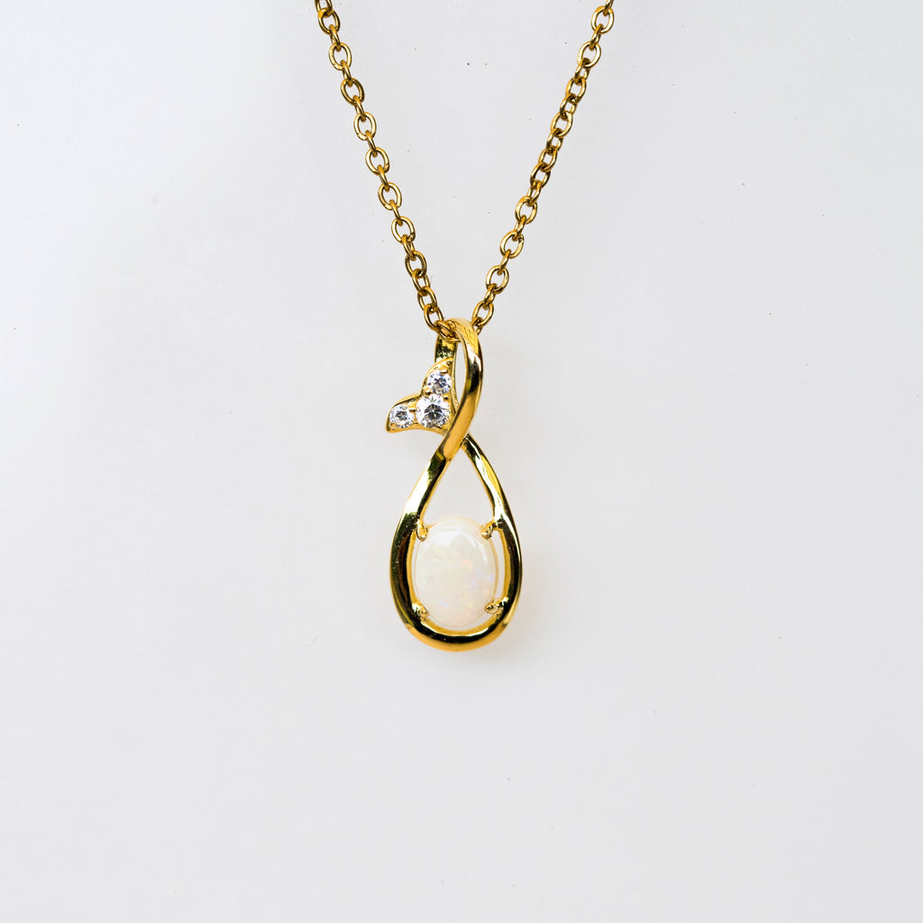 Australian Opal Jewelry - Treasured White Opal Necklace - Authentic Australian Solid Opal Necklace Pendant in Sterling Silver Yellow Gold Plated