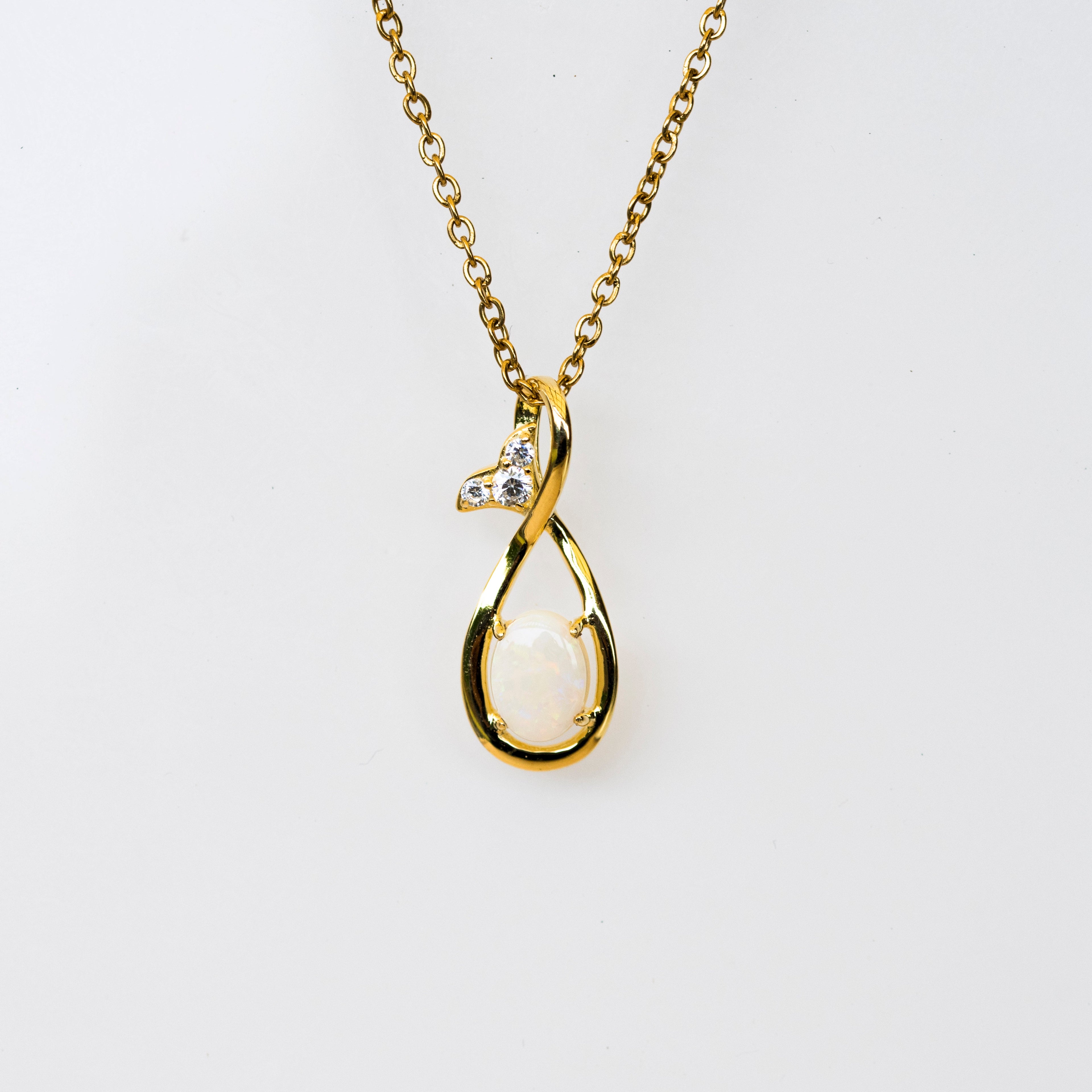 Australian Opal Jewelry - Treasured White Opal Necklace - Authentic Australian Solid Opal Necklace Pendant in Sterling Silver Yellow Gold Plated