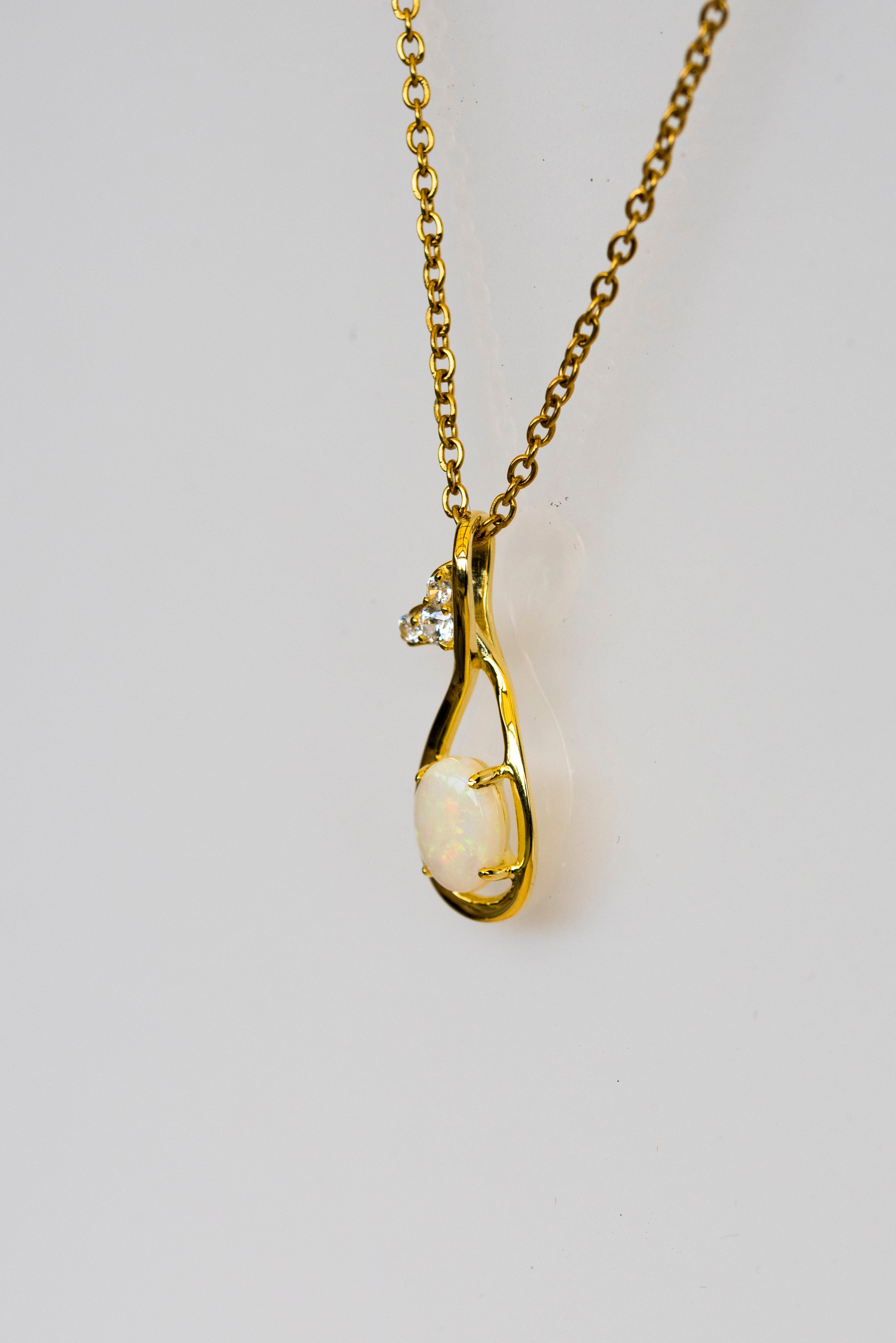 Australian Opal Jewelry - Treasured White Opal Necklace - Authentic Australian Solid Opal Necklace Pendant in Sterling Silver Yellow Gold Plated