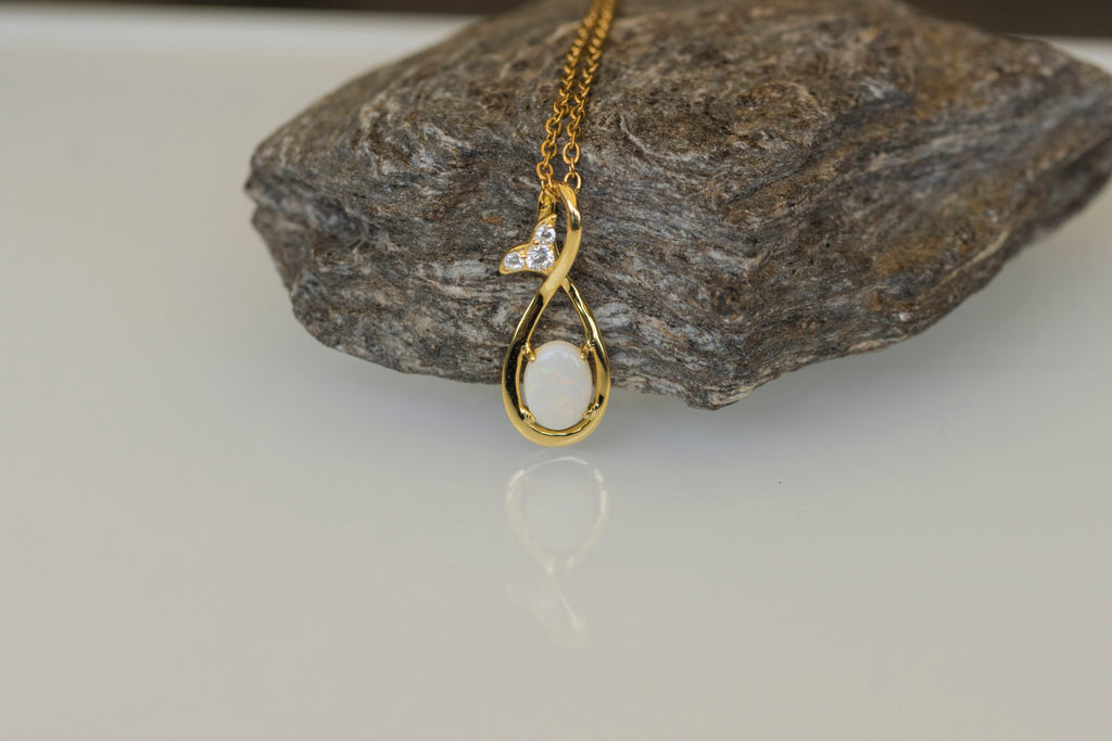Australian Opal Jewelry - Treasured White Opal Necklace - Authentic Australian Solid Opal Necklace Pendant in Sterling Silver Yellow Gold Plated