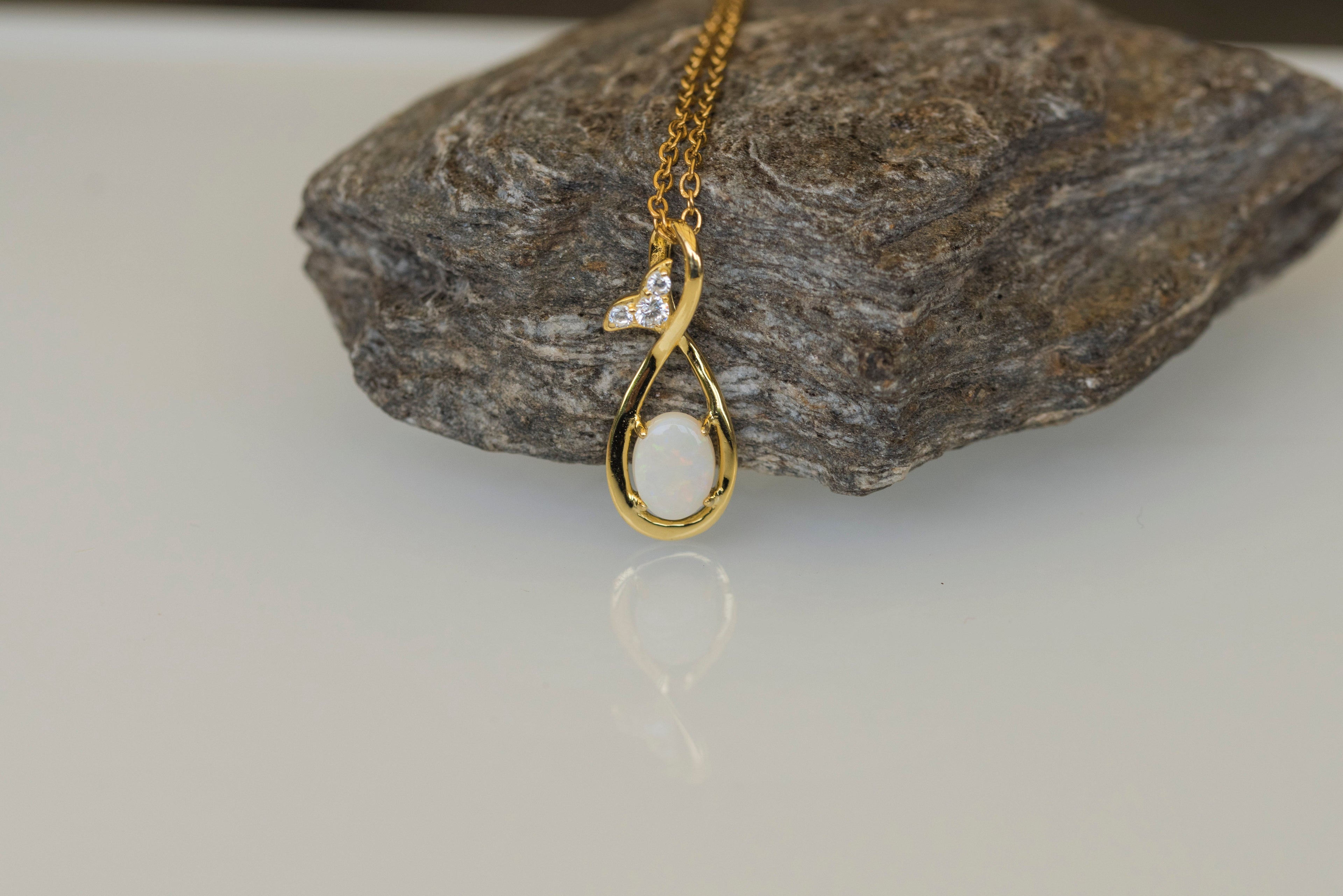 Australian Opal Jewelry - Treasured White Opal Necklace - Authentic Australian Solid Opal Necklace Pendant in Sterling Silver Yellow Gold Plated