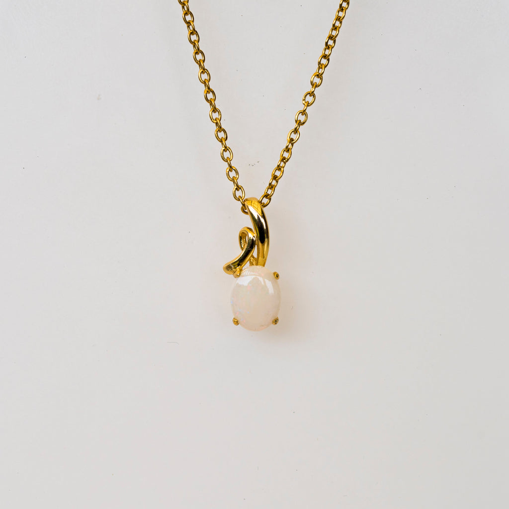 Genuine Australian Opal - Multi Color White Opal Necklace - Authentic Australian Solid Opal Necklace Pendant in Sterling Silver Yellow Gold Plated