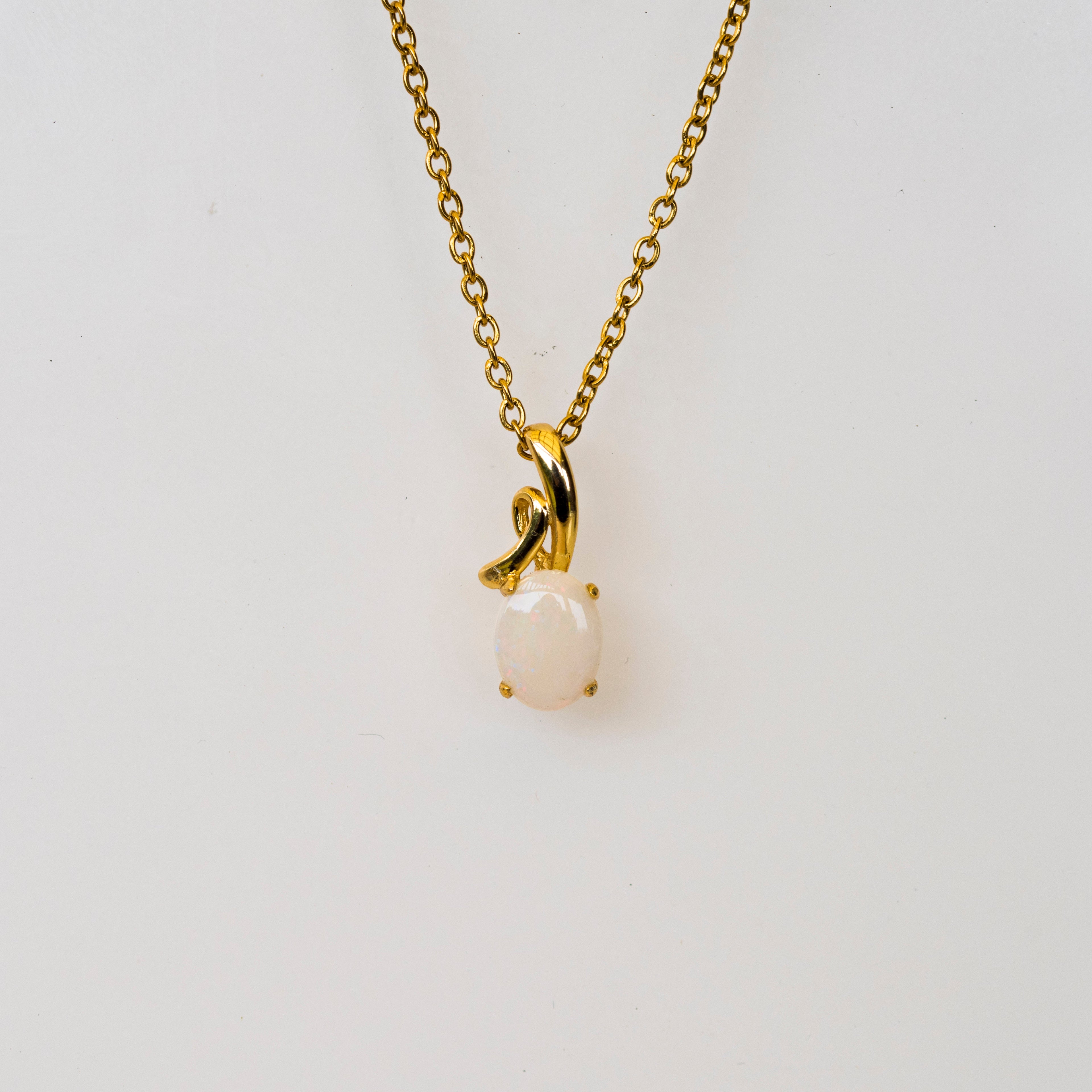 Genuine Australian Opal - Multi Color White Opal Necklace - Authentic Australian Solid Opal Necklace Pendant in Sterling Silver Yellow Gold Plated