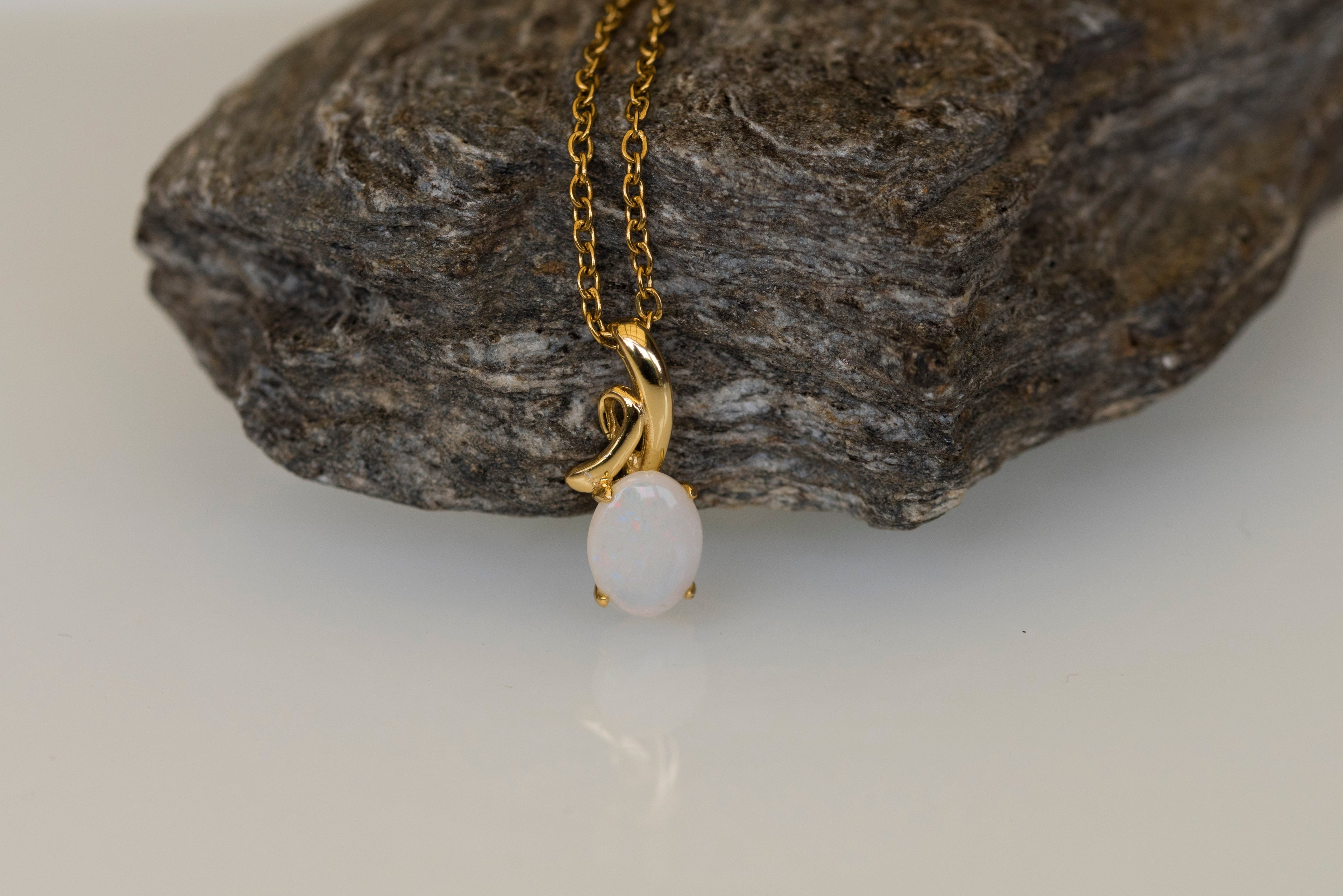 Genuine Australian Opal - Multi Color White Opal Necklace - Authentic Australian Solid Opal Necklace Pendant in Sterling Silver Yellow Gold Plated