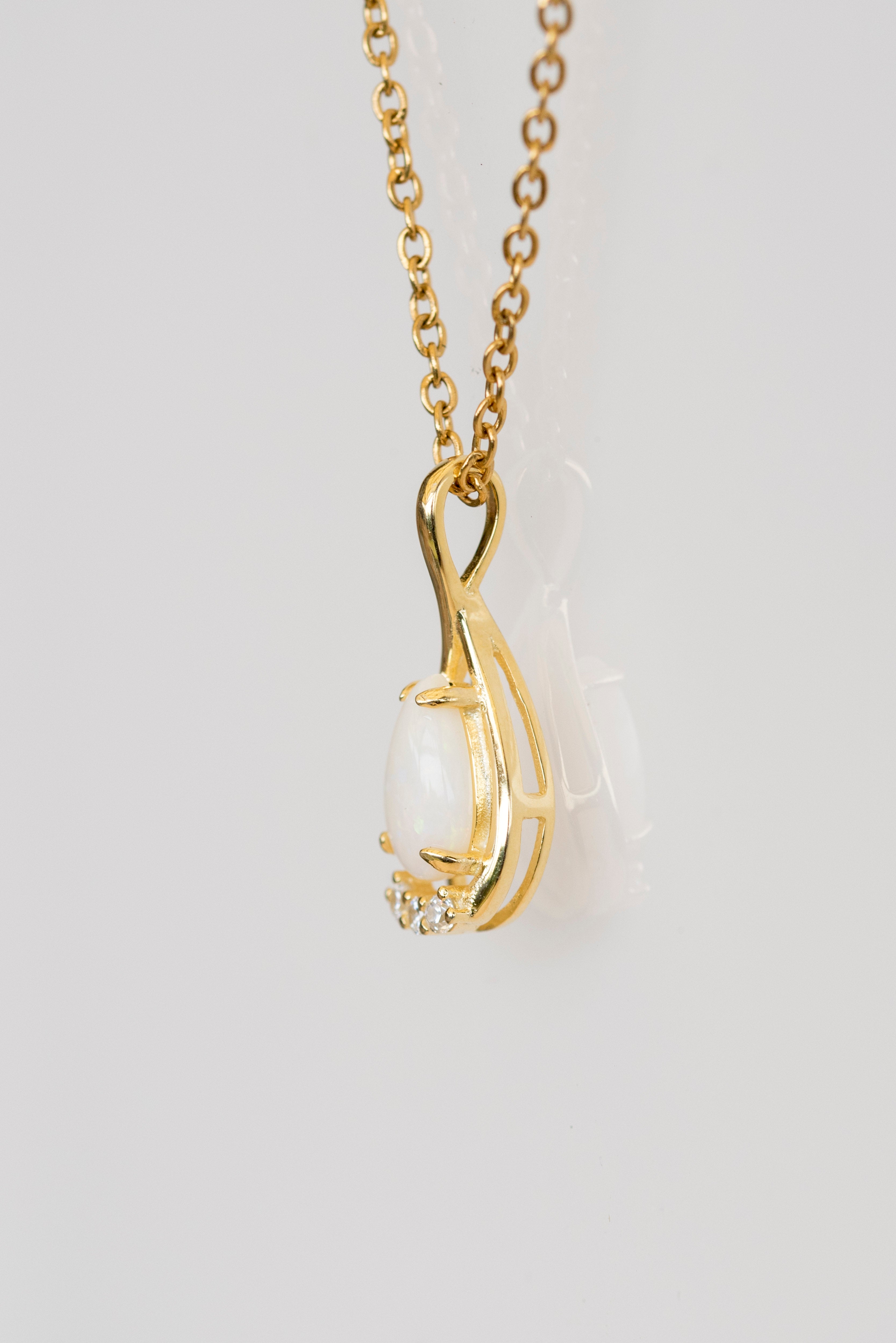 Handmade Australian Opal Jewelry - Multi Color White Opal Necklace - Australian Solid Opal Sterling Silver Yellow Gold Plating