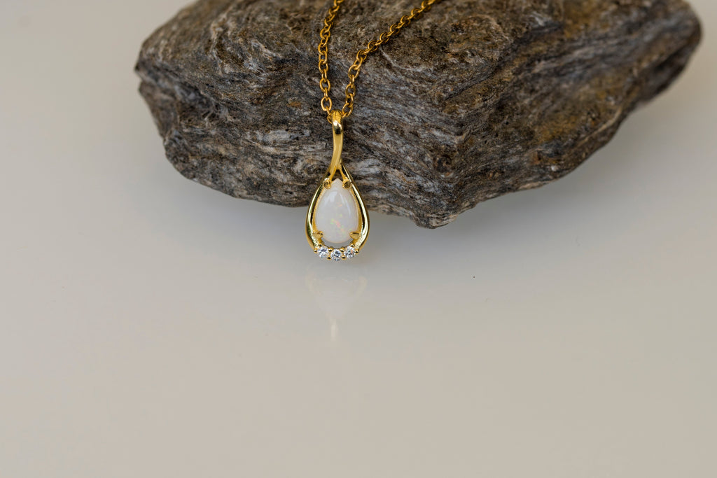 Handmade Australian Opal Jewelry - Multi Color White Opal Necklace - Australian Solid Opal Sterling Silver Yellow Gold Plating