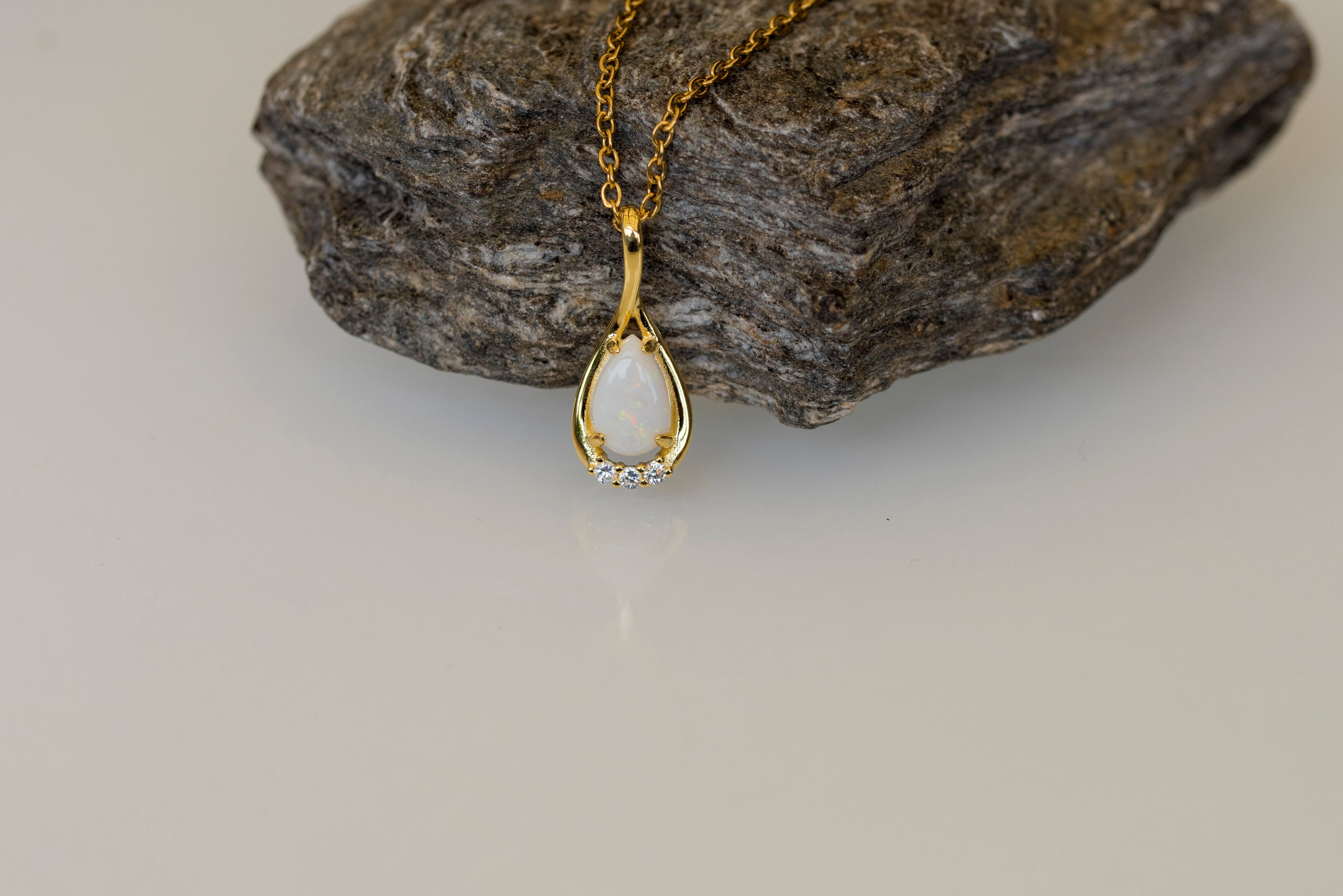 Handmade Australian Opal Jewelry - Multi Color White Opal Necklace - Australian Solid Opal Sterling Silver Yellow Gold Plating