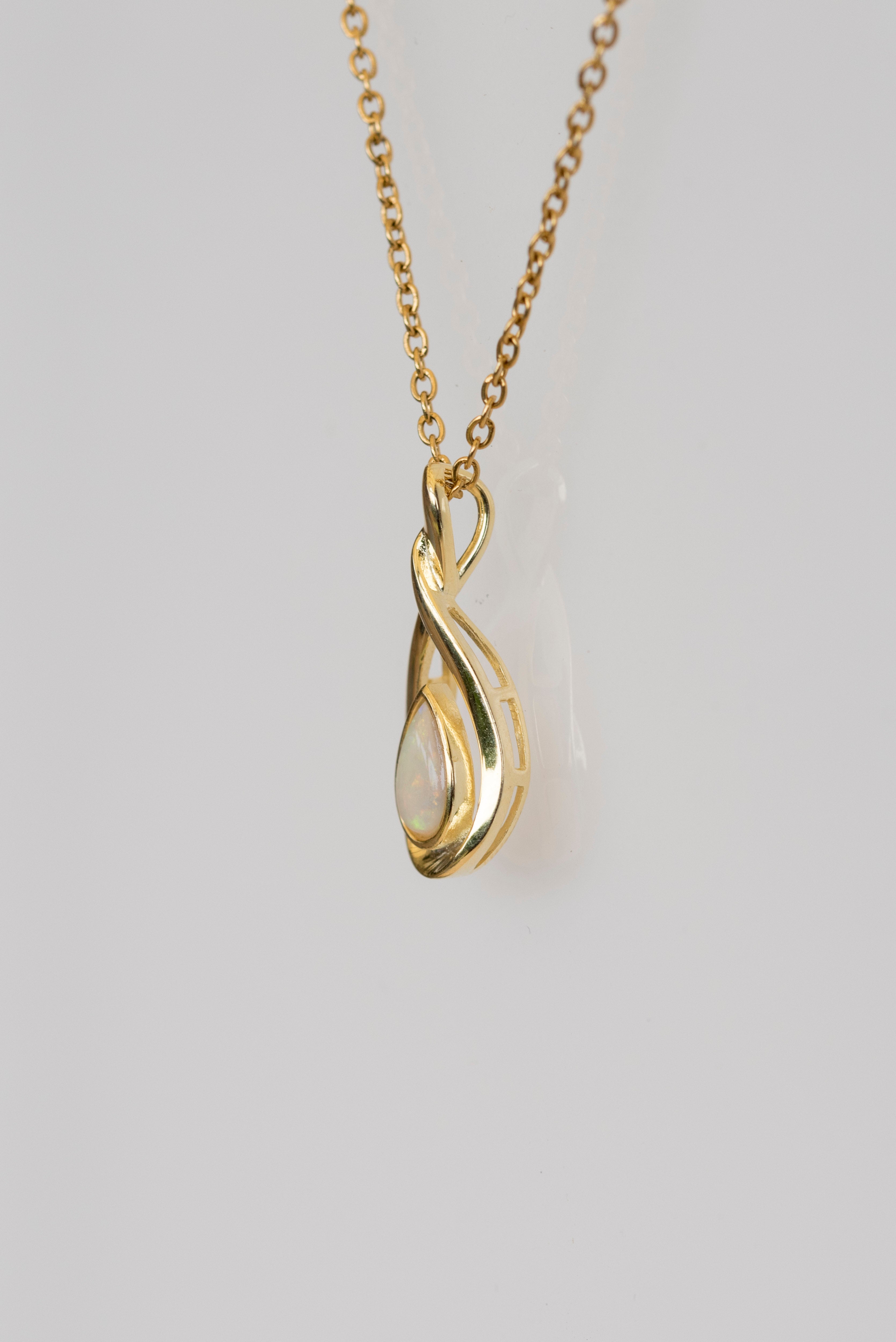 Natural Australian Opal Necklace - Australian Solid Opal Necklace Pendant in Sterling Silver Yellow Gold Plated