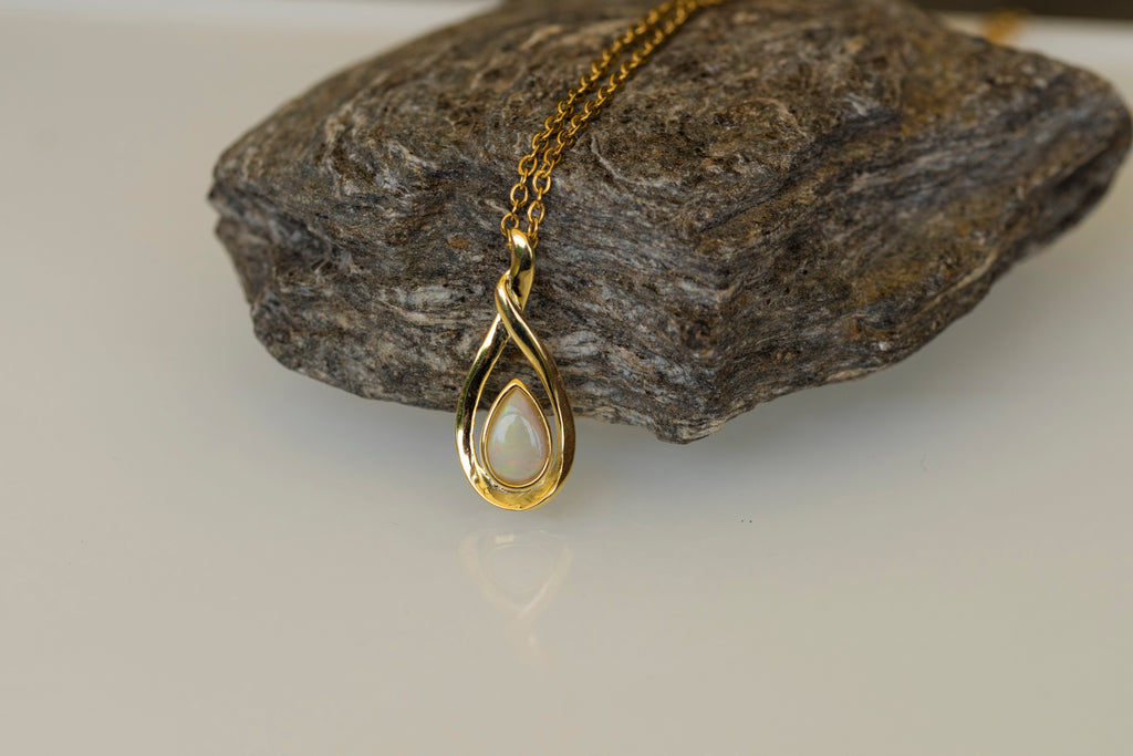 Natural Australian Opal Necklace - Australian Solid Opal Necklace Pendant in Sterling Silver Yellow Gold Plated