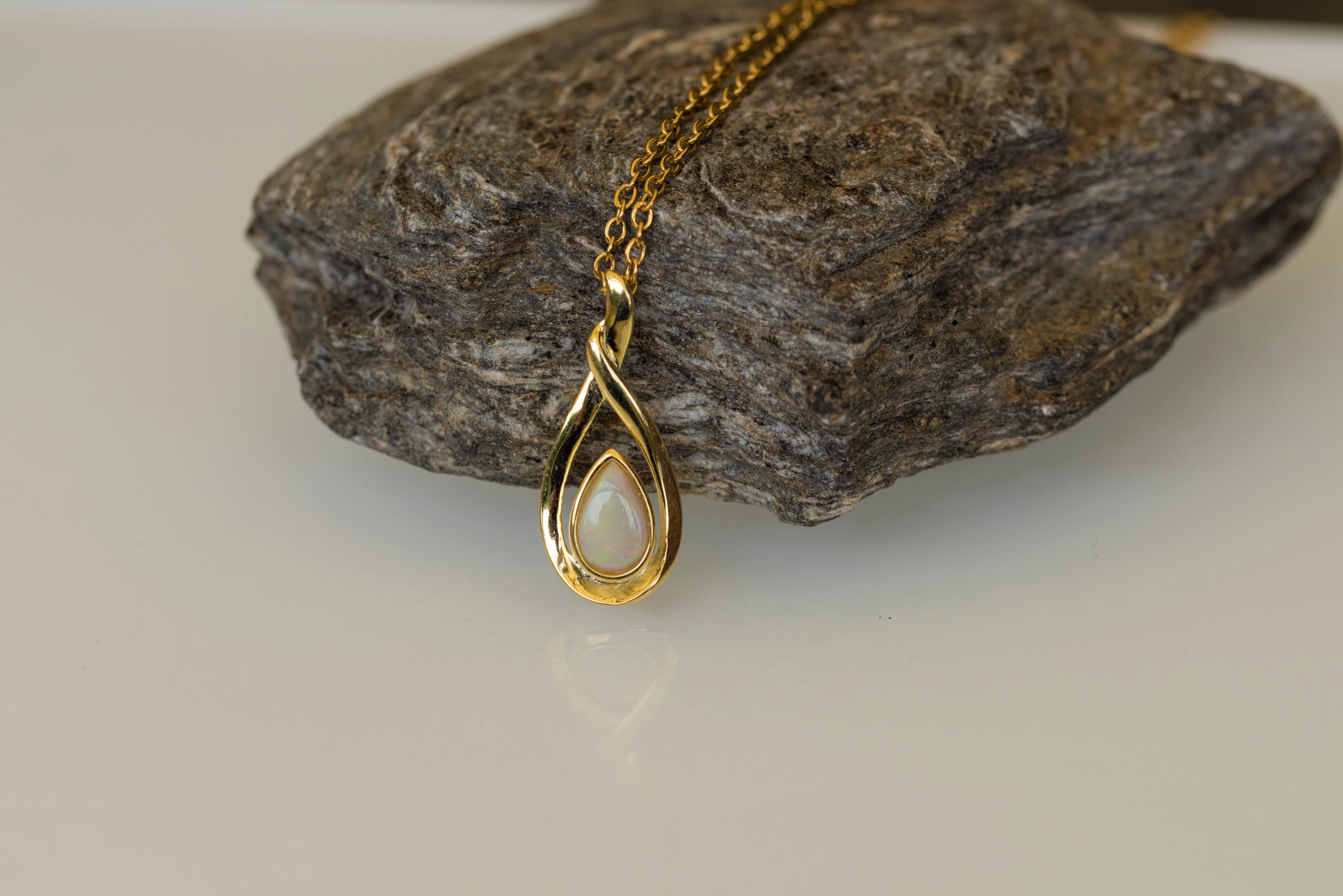 Natural Australian Opal Necklace - Australian Solid Opal Necklace Pendant in Sterling Silver Yellow Gold Plated