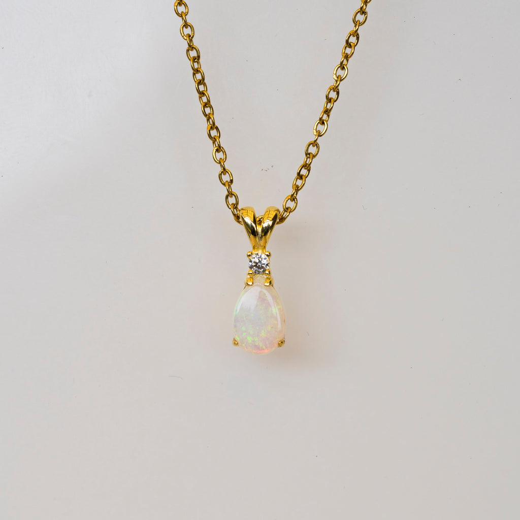 Handmade Australian Opal - Authentic Australian Solid Opal Necklace Pendant in Sterling Silver Yellow Gold Plated