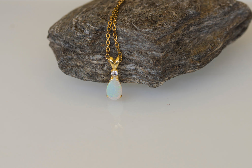 Handmade Australian Opal - Authentic Australian Solid Opal Necklace Pendant in Sterling Silver Yellow Gold Plated