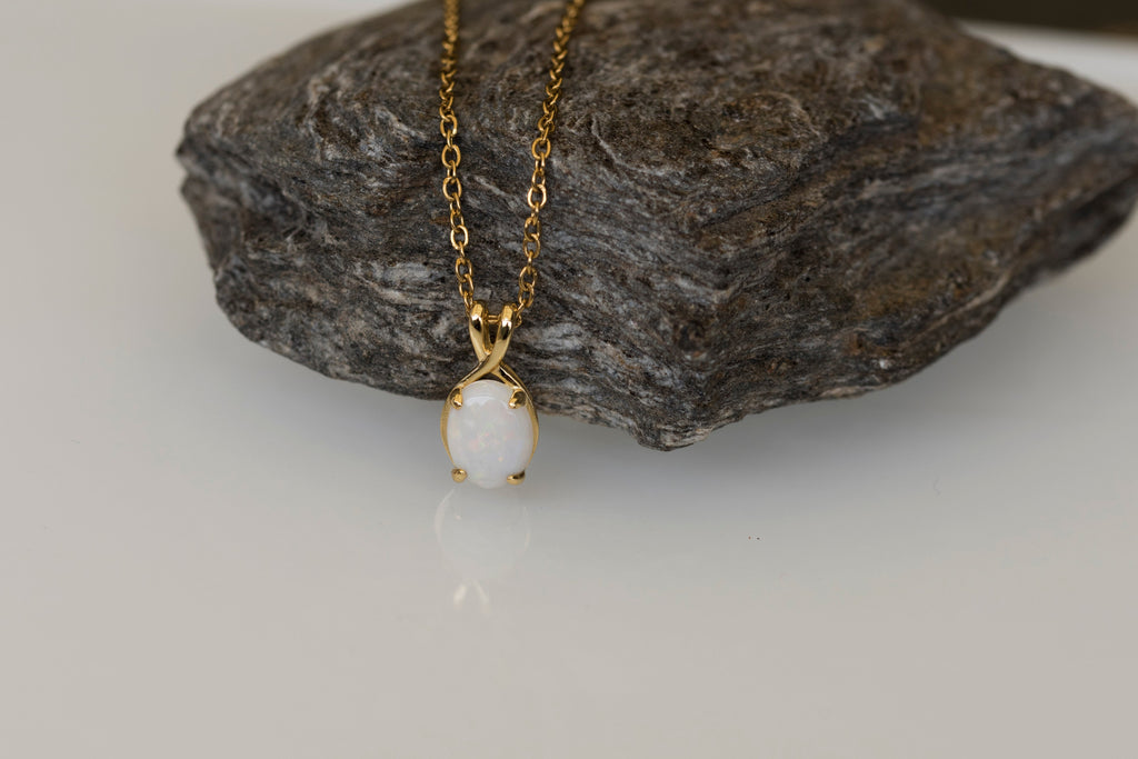 Dainty Australian Solid Opal Necklace Pendant in Sterling Silver Yellow Gold Plated