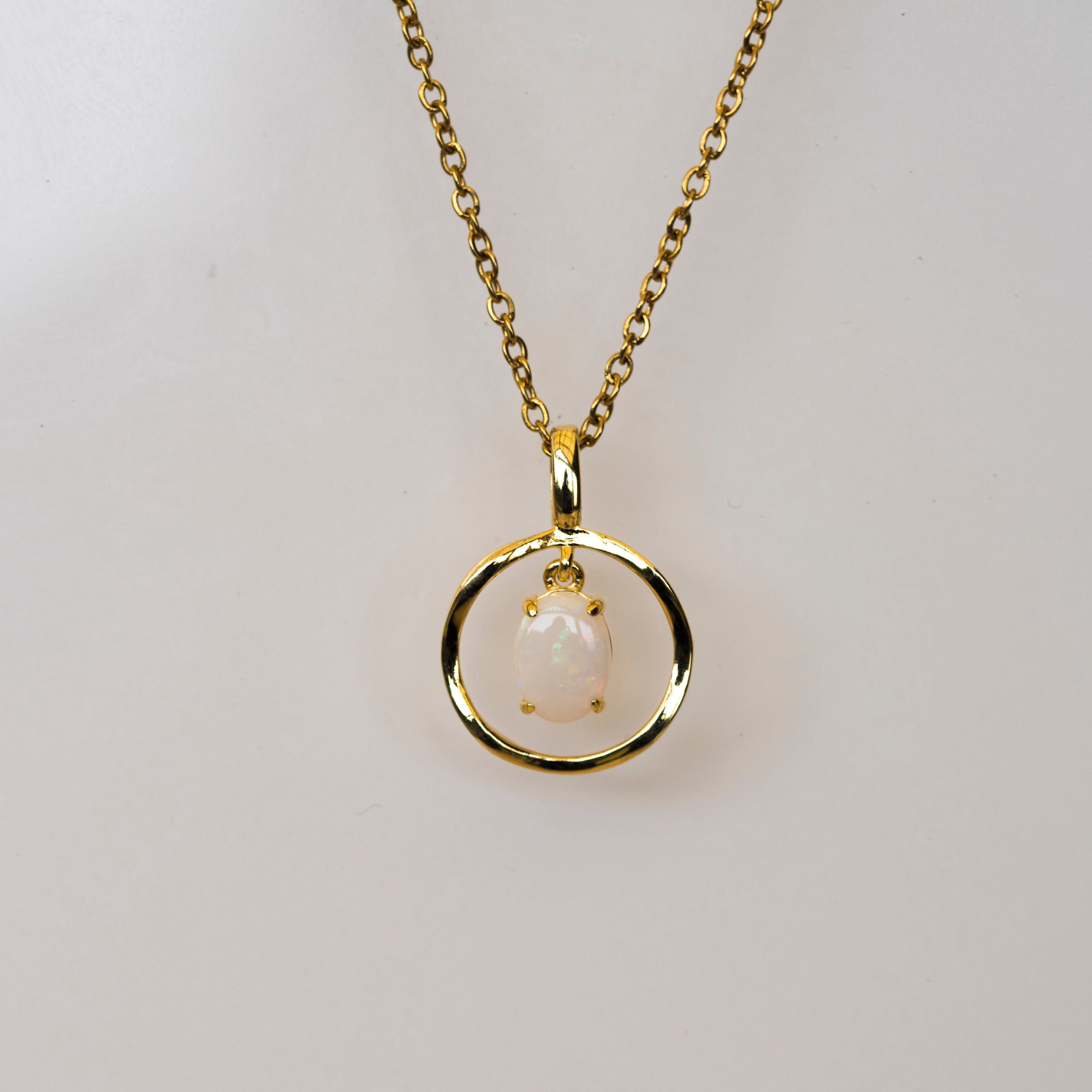 Australian Solid Opal Necklace Pendant in Sterling Silver Yellow Gold Plated