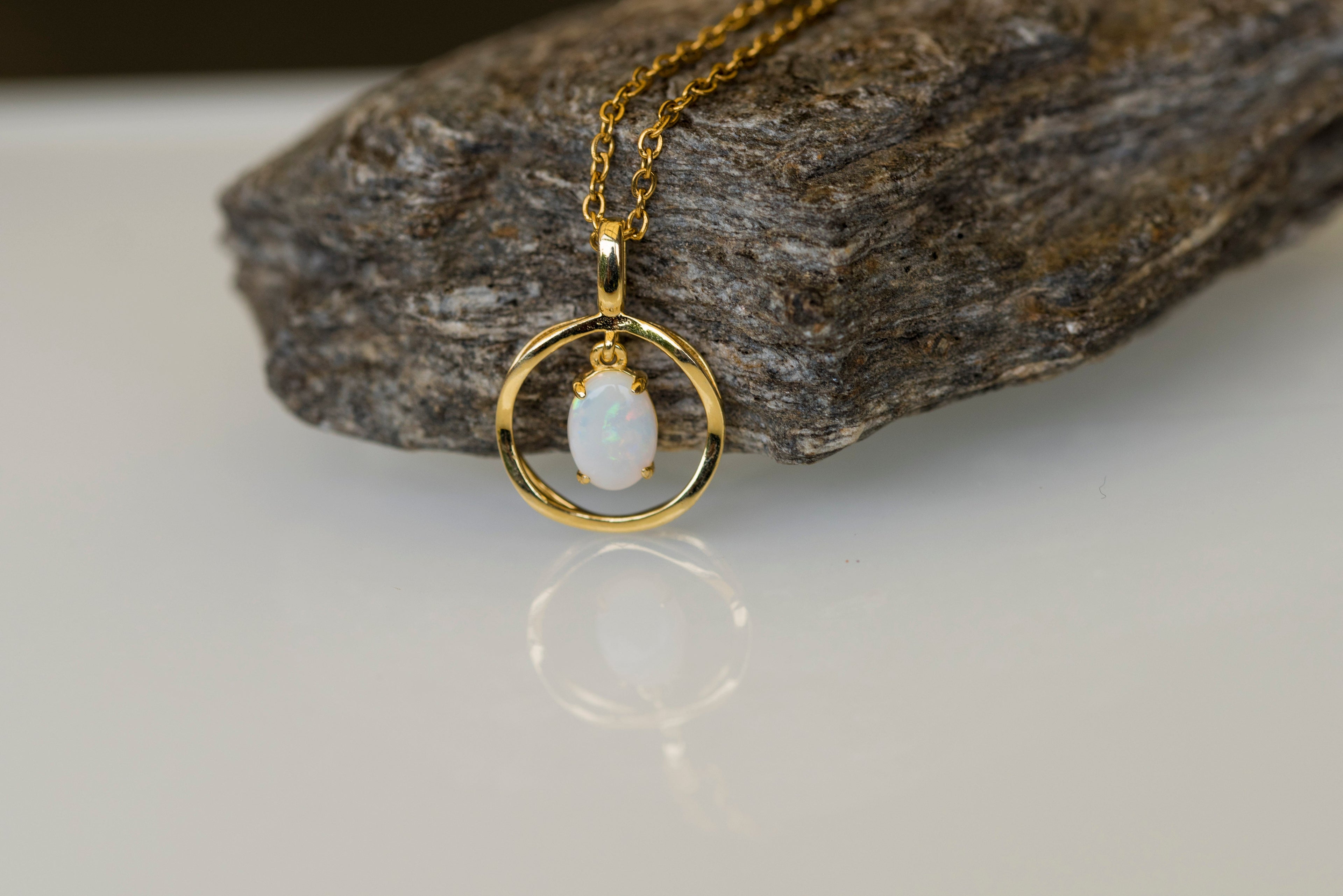 Australian Solid Opal Necklace Pendant in Sterling Silver Yellow Gold Plated