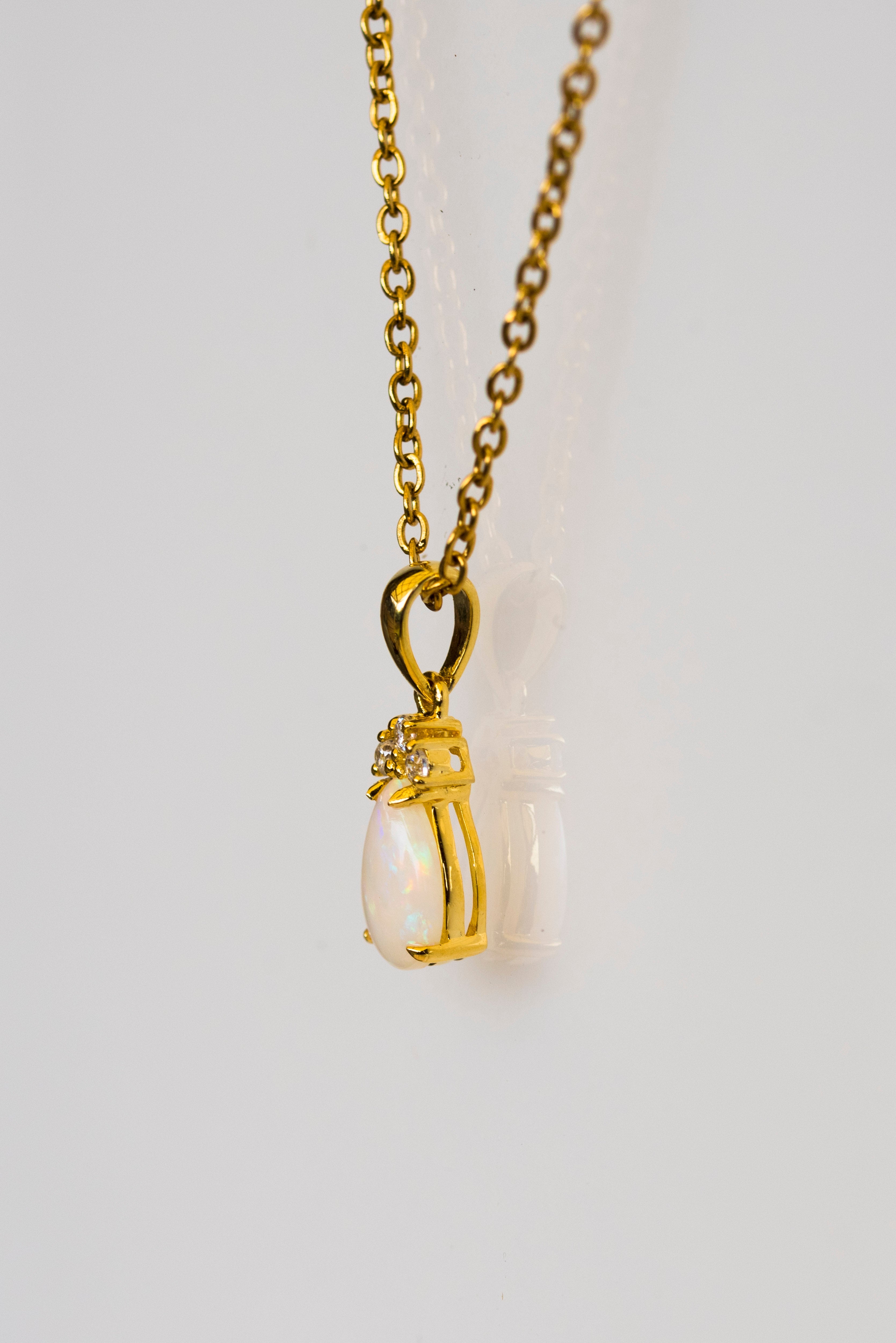 Natural Australian Solid Opal Necklace Pendant in Sterling Silver Yellow Gold Plated