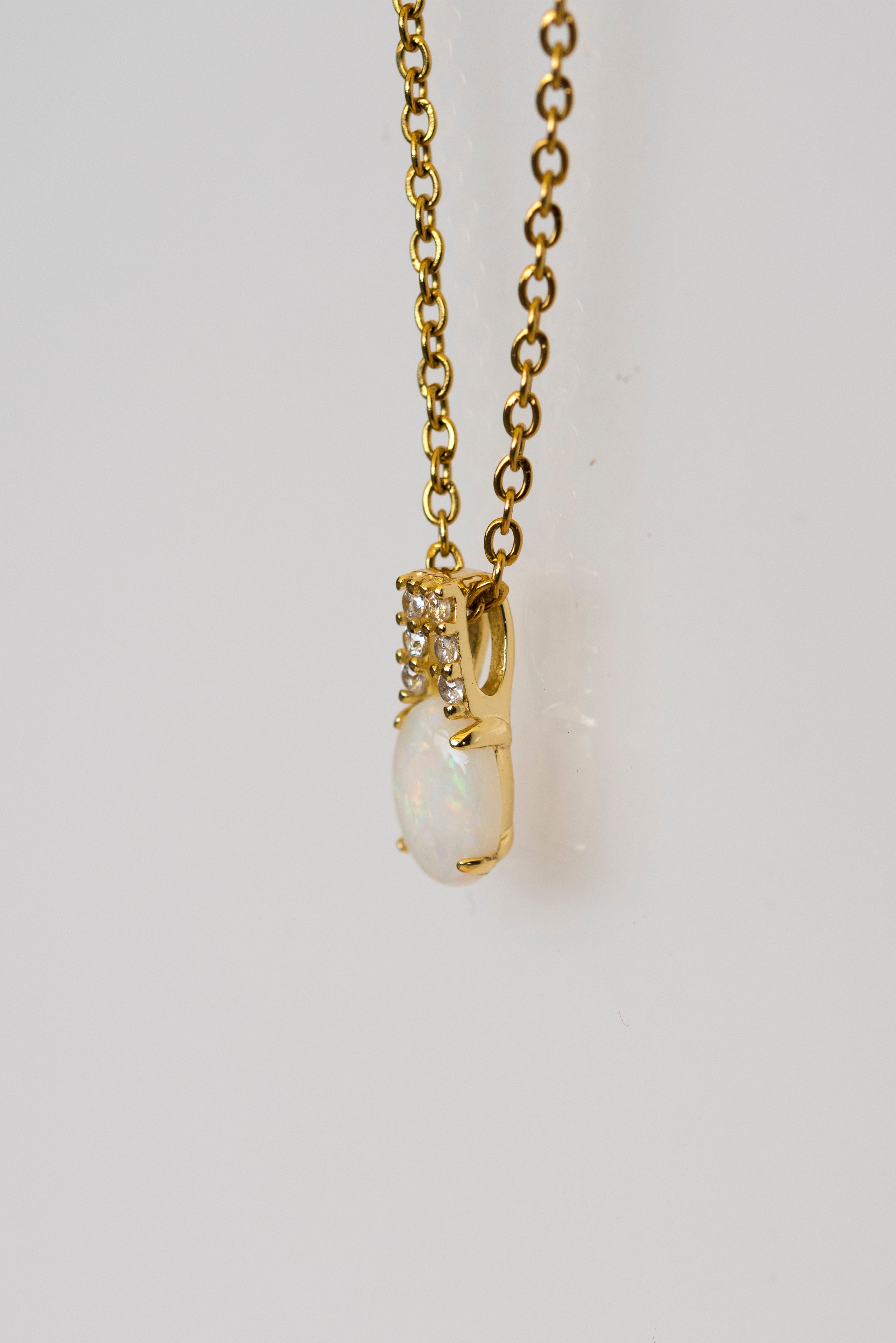 Australian Solid Opal Necklace Pendant in Sterling Silver Yellow Gold Plated