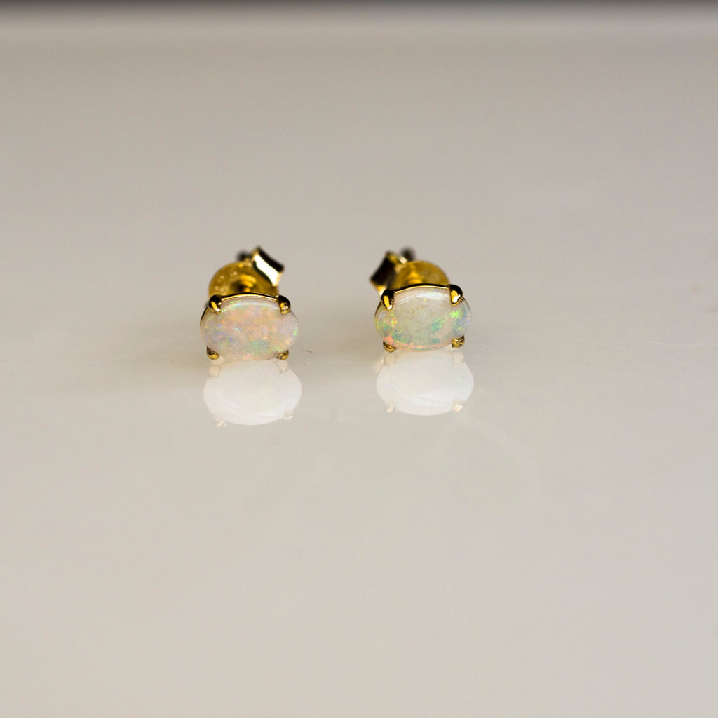 Australian Opal Earrings - Multi Color White Opal - Authentic Australian Solid Opal Earrings in Sterling Silver Yellow Gold Plated for Women