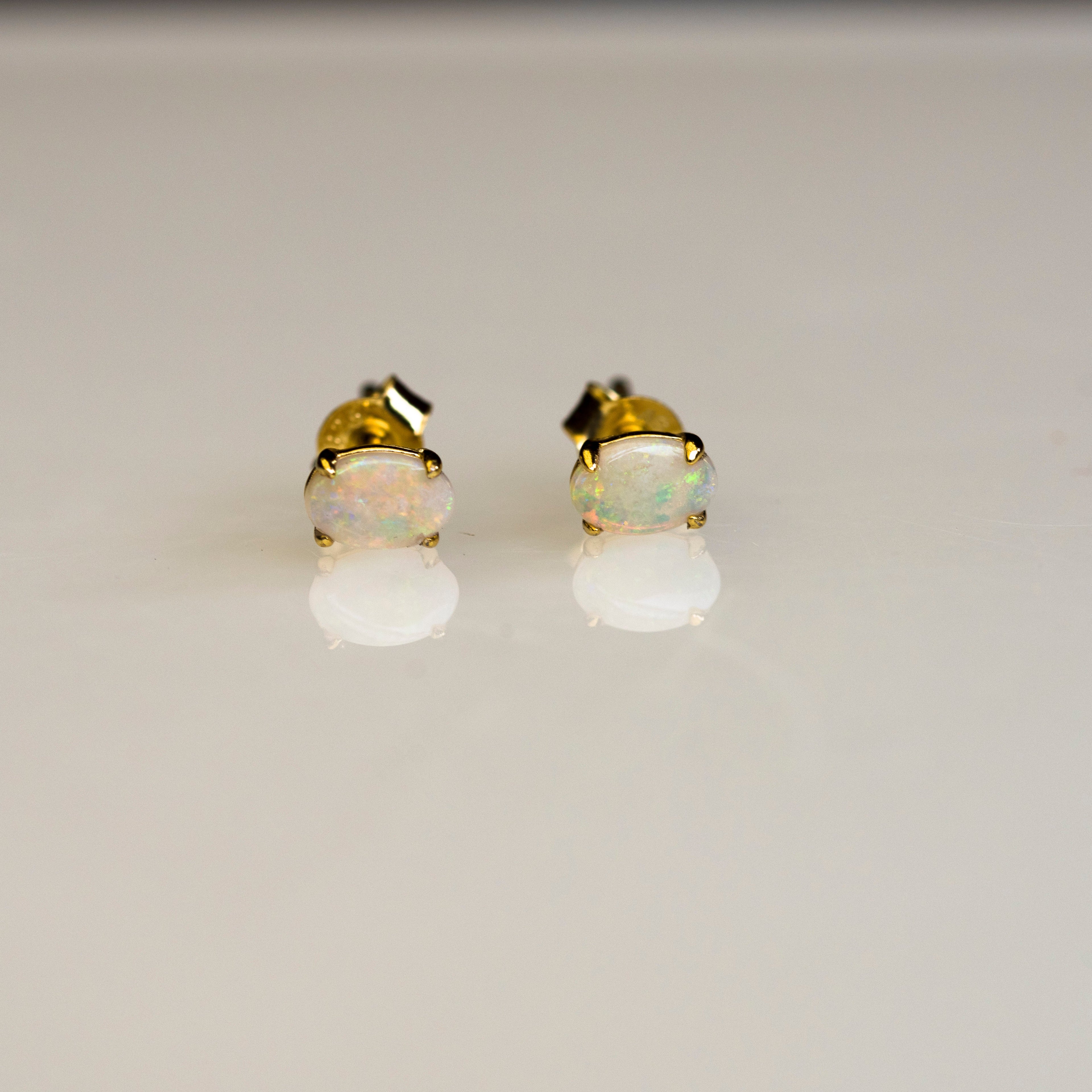 Australian Opal Earrings - Multi Color White Opal - Authentic Australian Solid Opal Earrings in Sterling Silver Yellow Gold Plated for Women