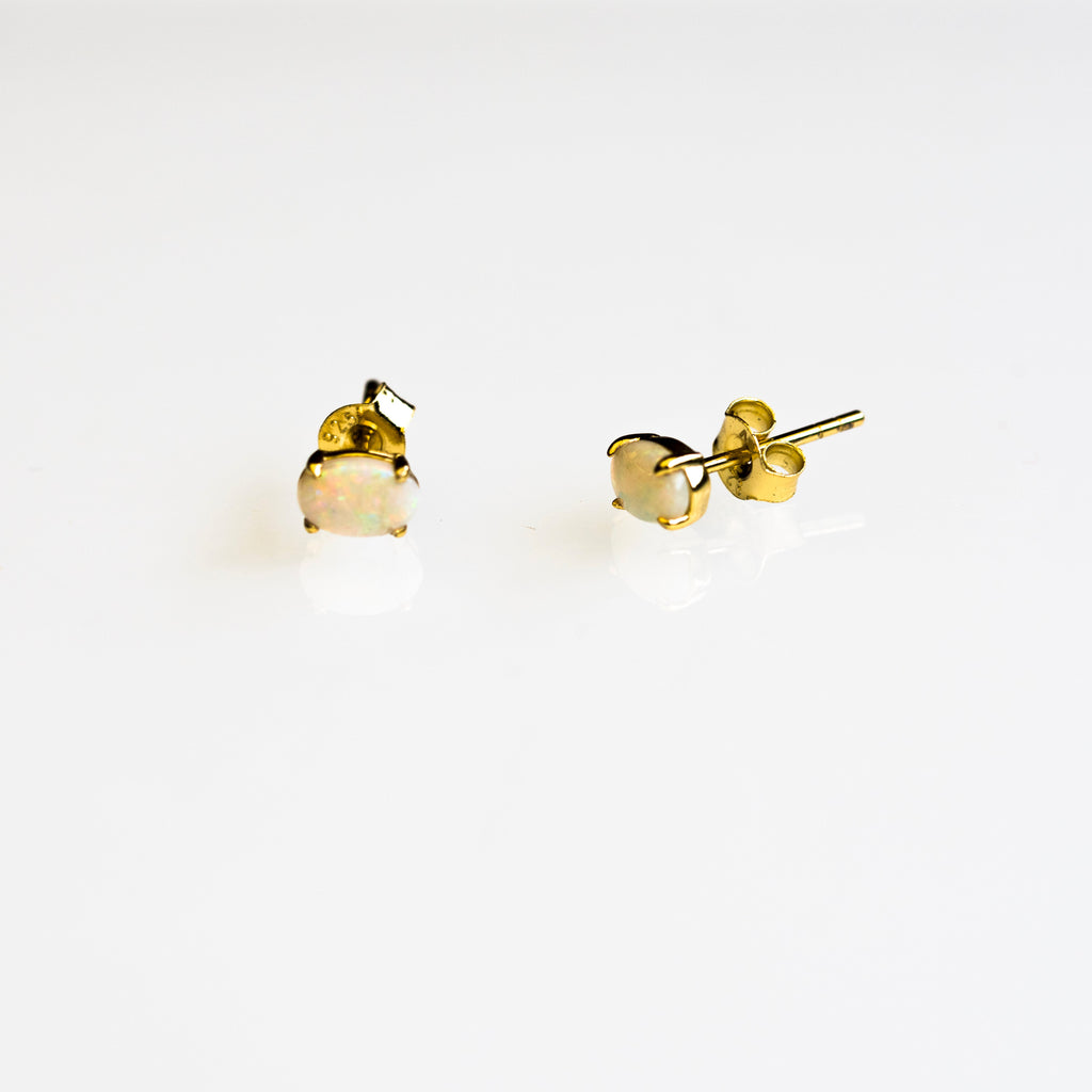 Australian Opal Earrings - Multi Color White Opal - Authentic Australian Solid Opal Earrings in Sterling Silver Yellow Gold Plated for Women