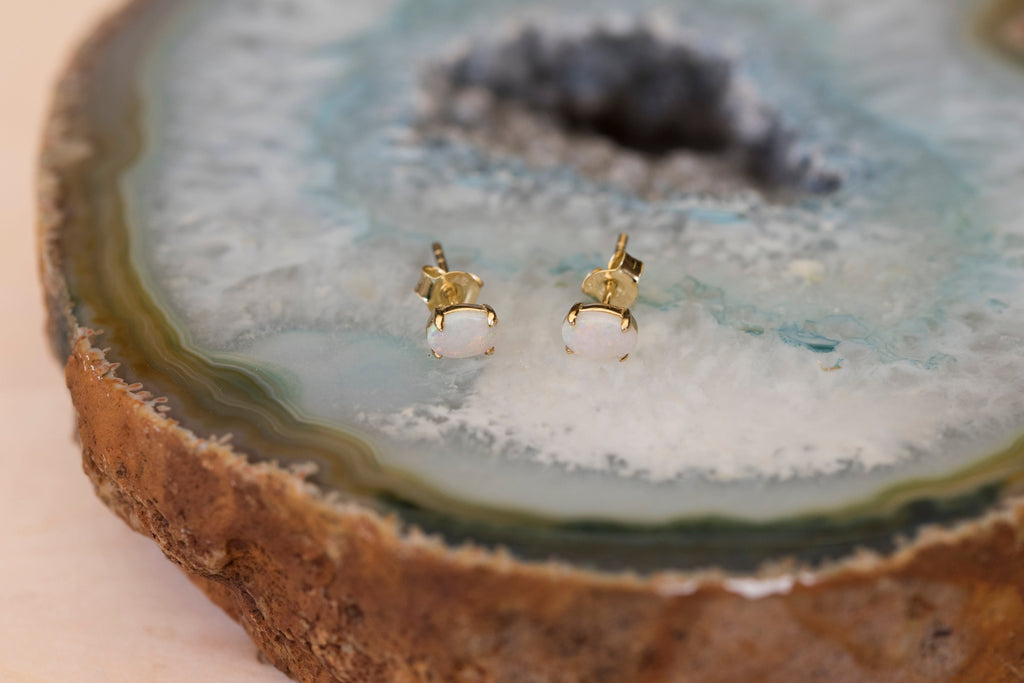 Australian Opal Earrings - Multi Color White Opal - Authentic Australian Solid Opal Earrings in Sterling Silver Yellow Gold Plated for Women