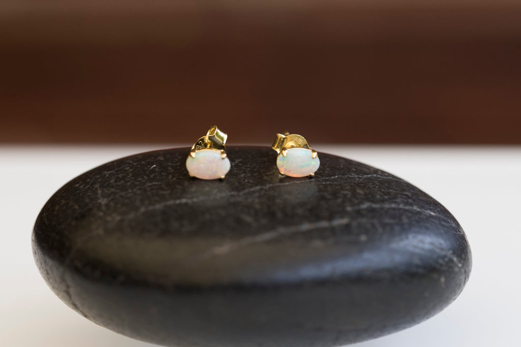 Australian Opal Earrings - Multi Color White Opal - Authentic Australian Solid Opal Earrings in Sterling Silver Yellow Gold Plated for Women