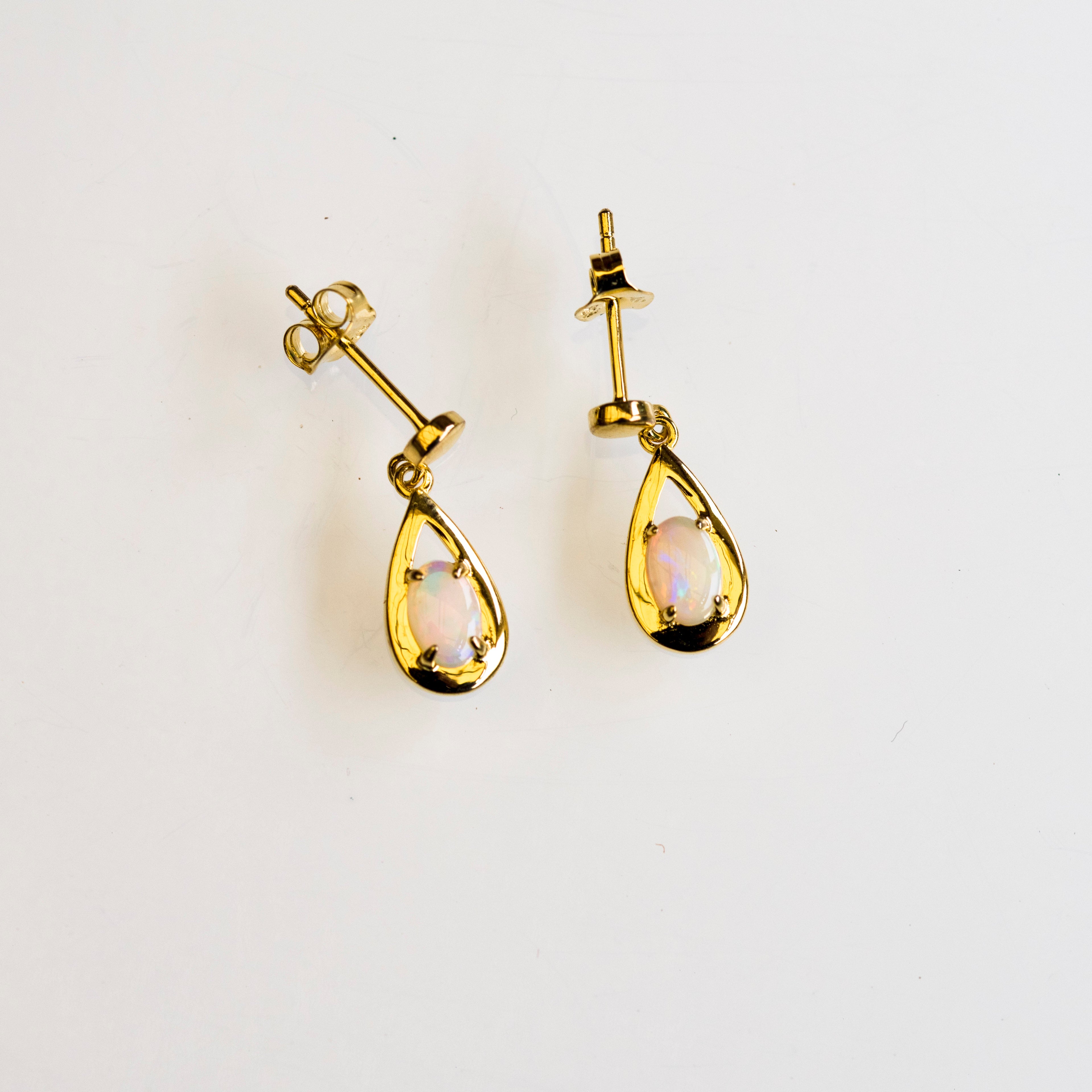 Australian White Opal - Multi Color Fire Opal Earrings - Australian Solid White Opal Earrings in Sterling Silver Yellow Gold Plated