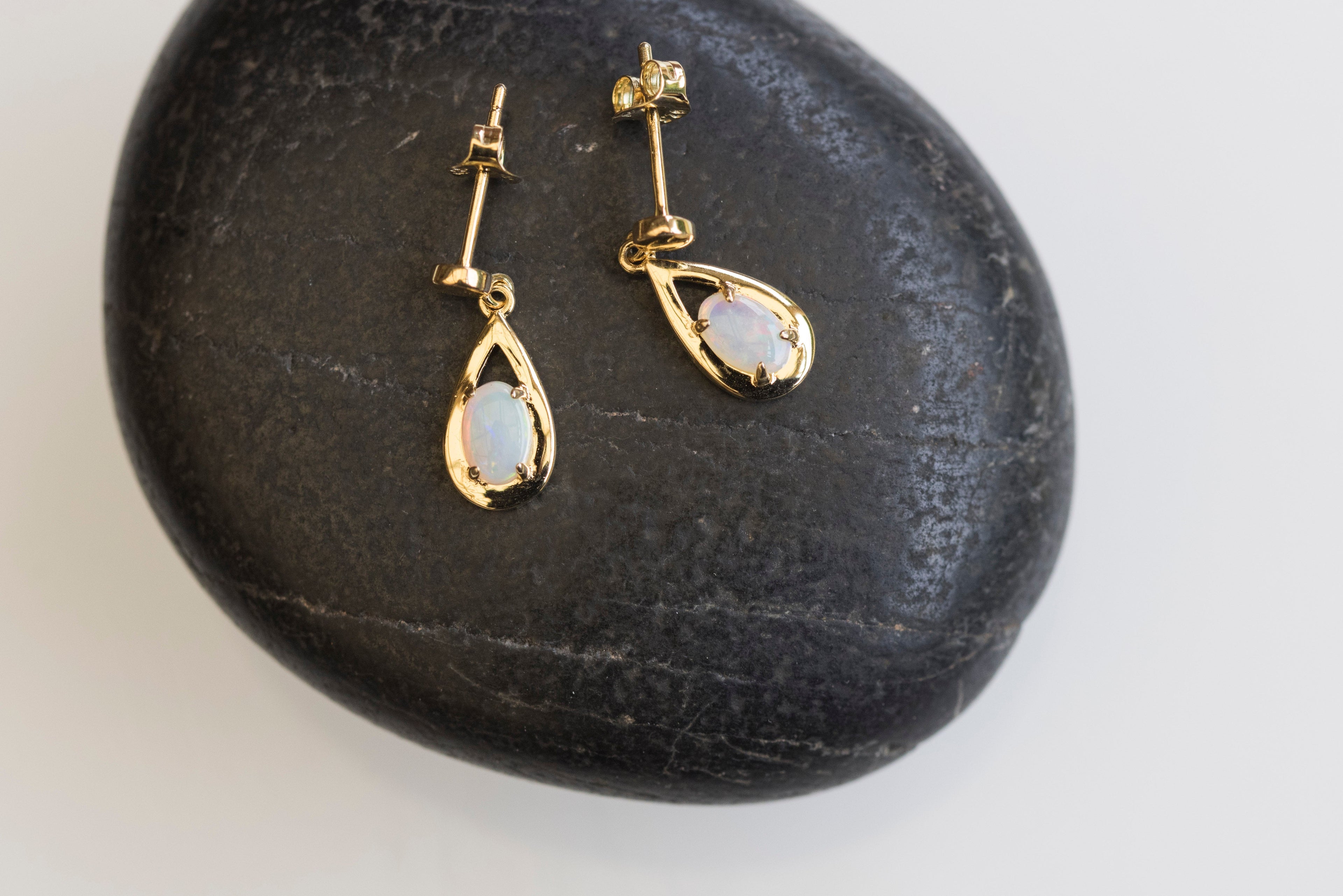 Australian White Opal - Multi Color Fire Opal Earrings - Australian Solid White Opal Earrings in Sterling Silver Yellow Gold Plated