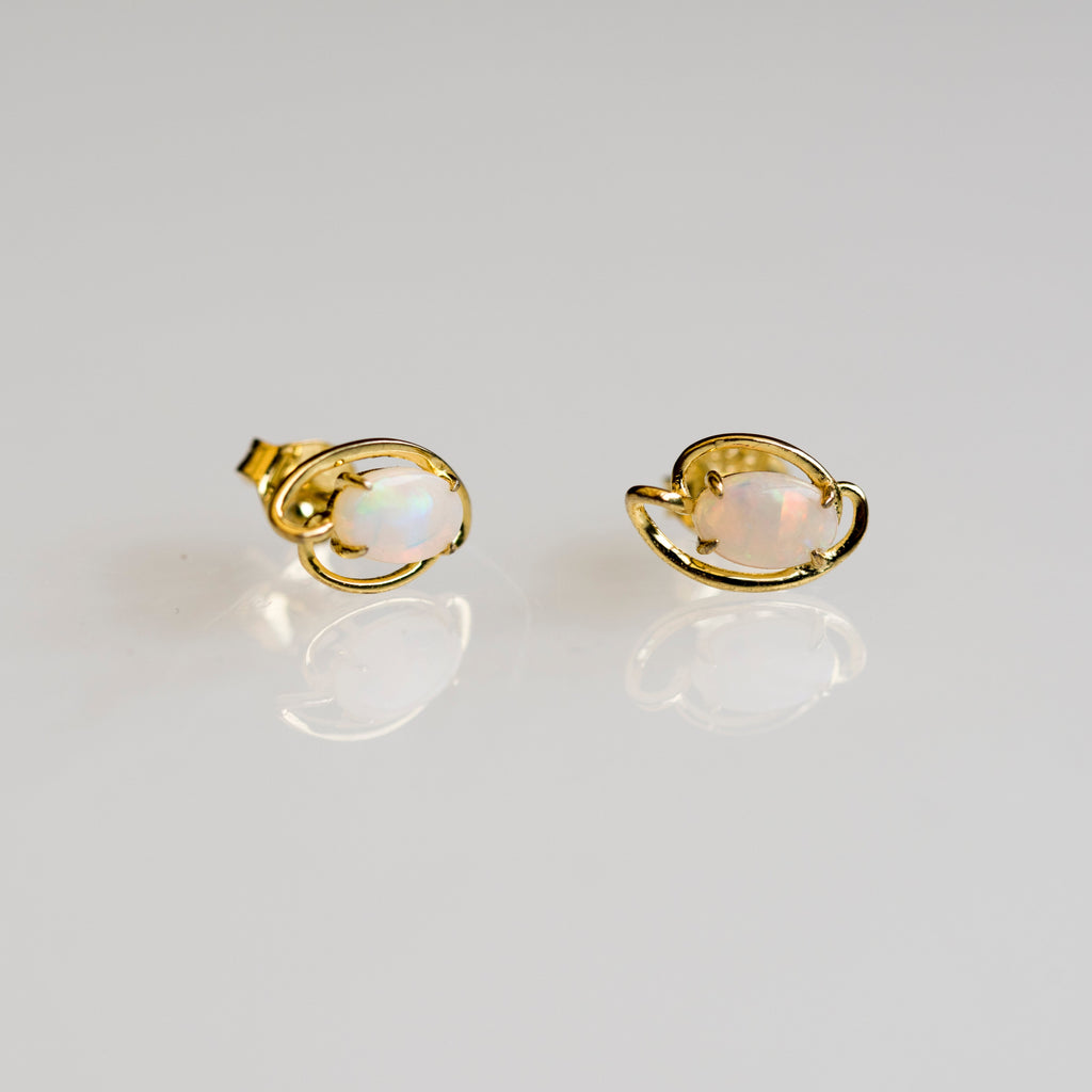 Genuine Australian Opal - Multi Color Fire Opal Earrings - Australian Solid White Opal Earrings in Sterling Silver Yellow Gold Plated