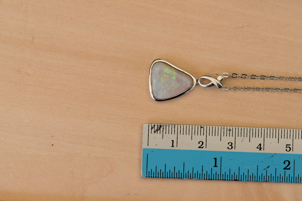 Australian Crystal Opal - Genuine Authentic Multi Color Fire Opal Necklace -  Solid Opal Gem Stone Pendant in Sterling Silver White Gold Plated