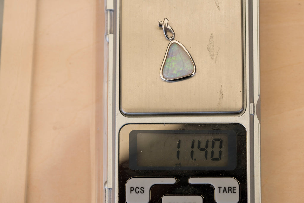 Australian Crystal Opal - Genuine Authentic Multi Color Fire Opal Necklace -  Solid Opal Gem Stone Pendant in Sterling Silver White Gold Plated