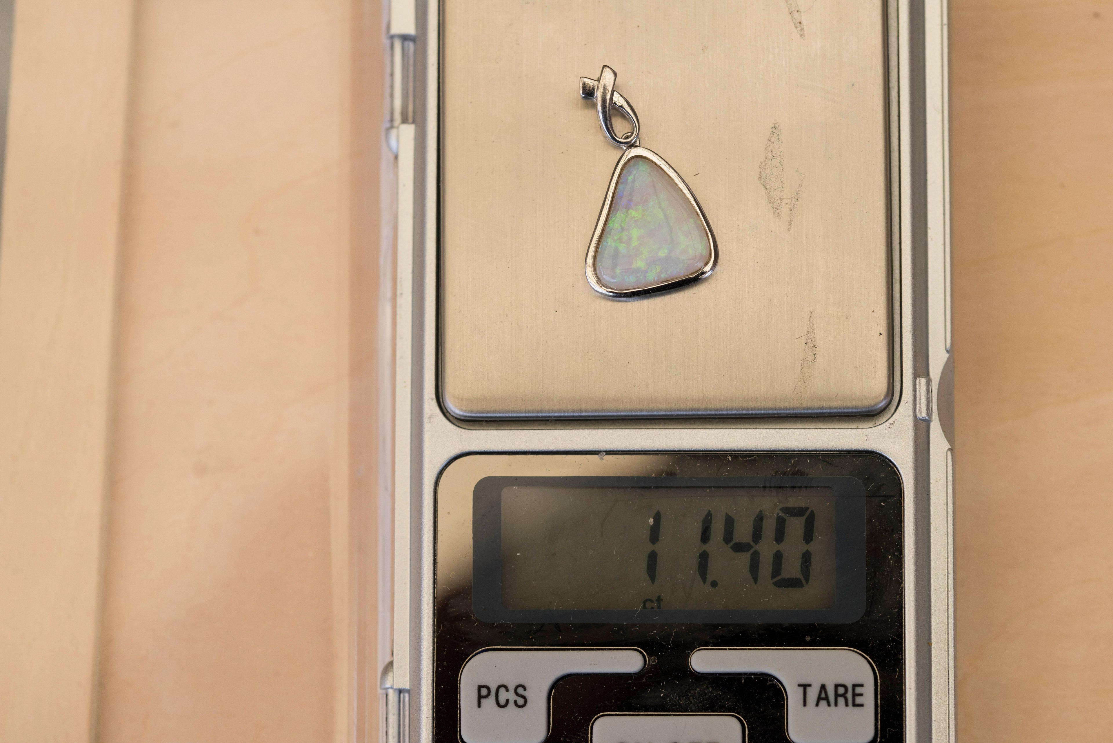 Australian Crystal Opal - Genuine Authentic Multi Color Fire Opal Necklace -  Solid Opal Gem Stone Pendant in Sterling Silver White Gold Plated