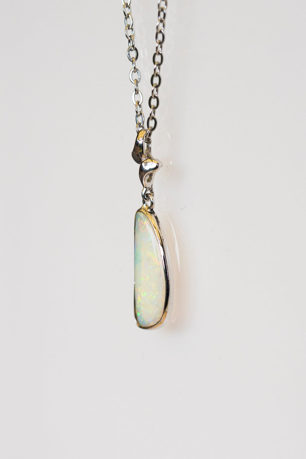 Australian Crystal Opal Pendant - Genuine Authentic Multi Color Fire Opal Necklace - Solid Opal Gem Stone Pendant in Sterling Silver White Gold Plated