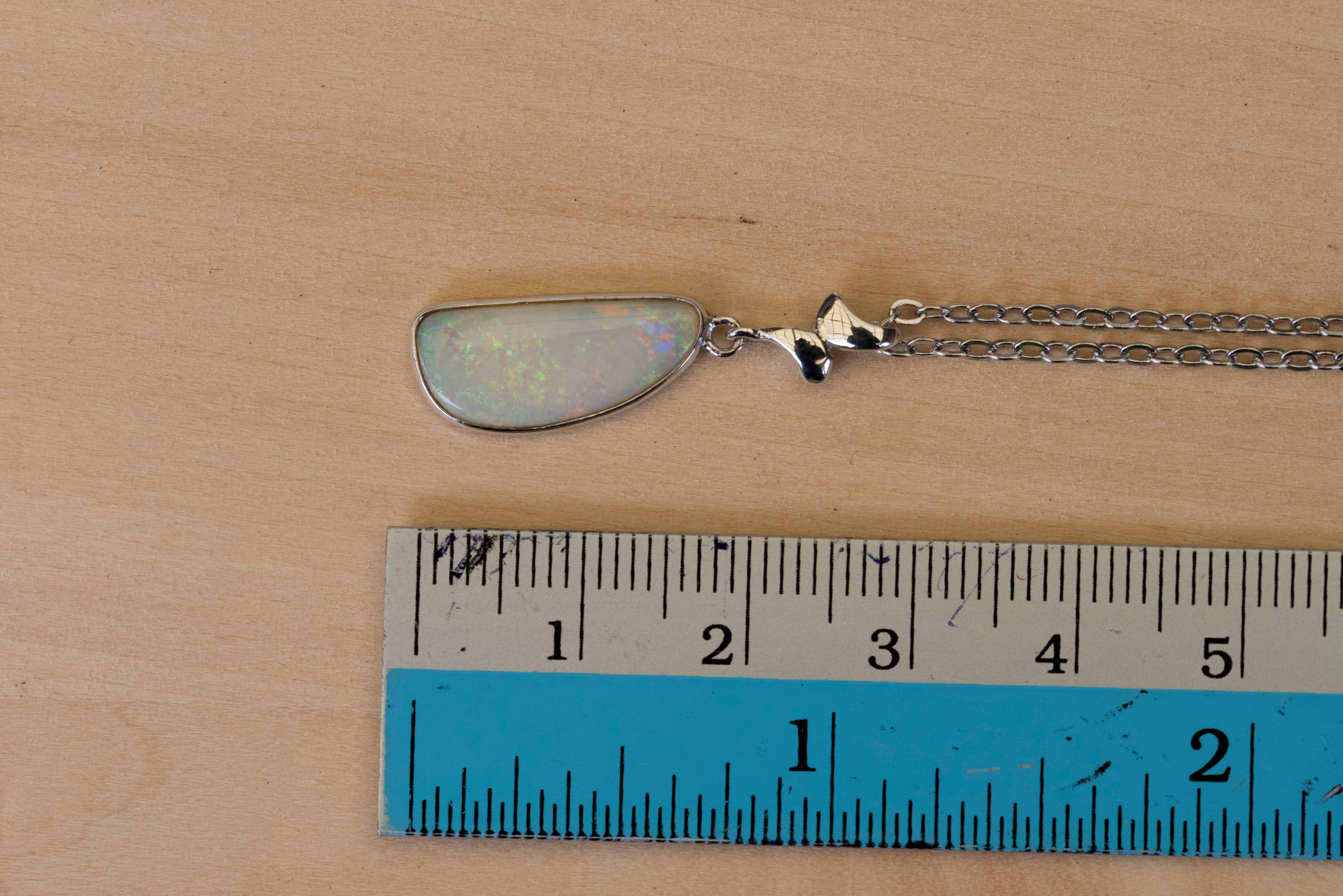 Australian Crystal Opal Pendant - Genuine Authentic Multi Color Fire Opal Necklace - Solid Opal Gem Stone Pendant in Sterling Silver White Gold Plated