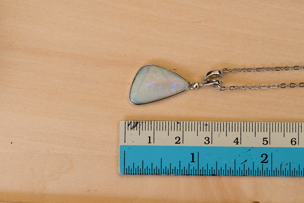 Australian Crystal Opal - Genuine Authentic Multi Color Fire Opal Necklace -  Solid Opal Gem Stone Pendant in Sterling Silver White Gold Plated