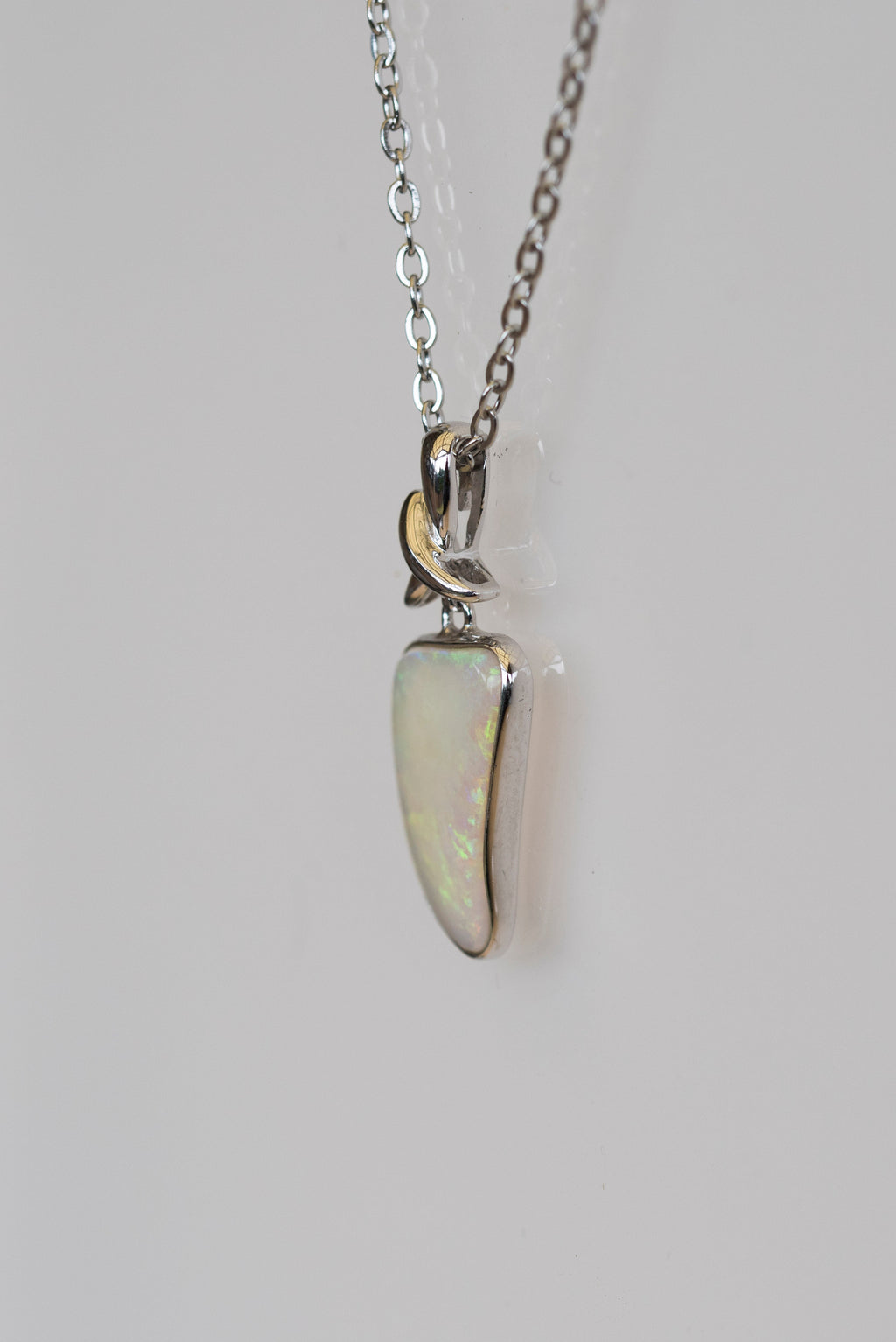 Australian Crystal Opal Jewelry - Genuine Authentic Multi Color Fire Opal Necklace - Solid Opal Gem Stone Pendant in Sterling Silver White Gold Plated