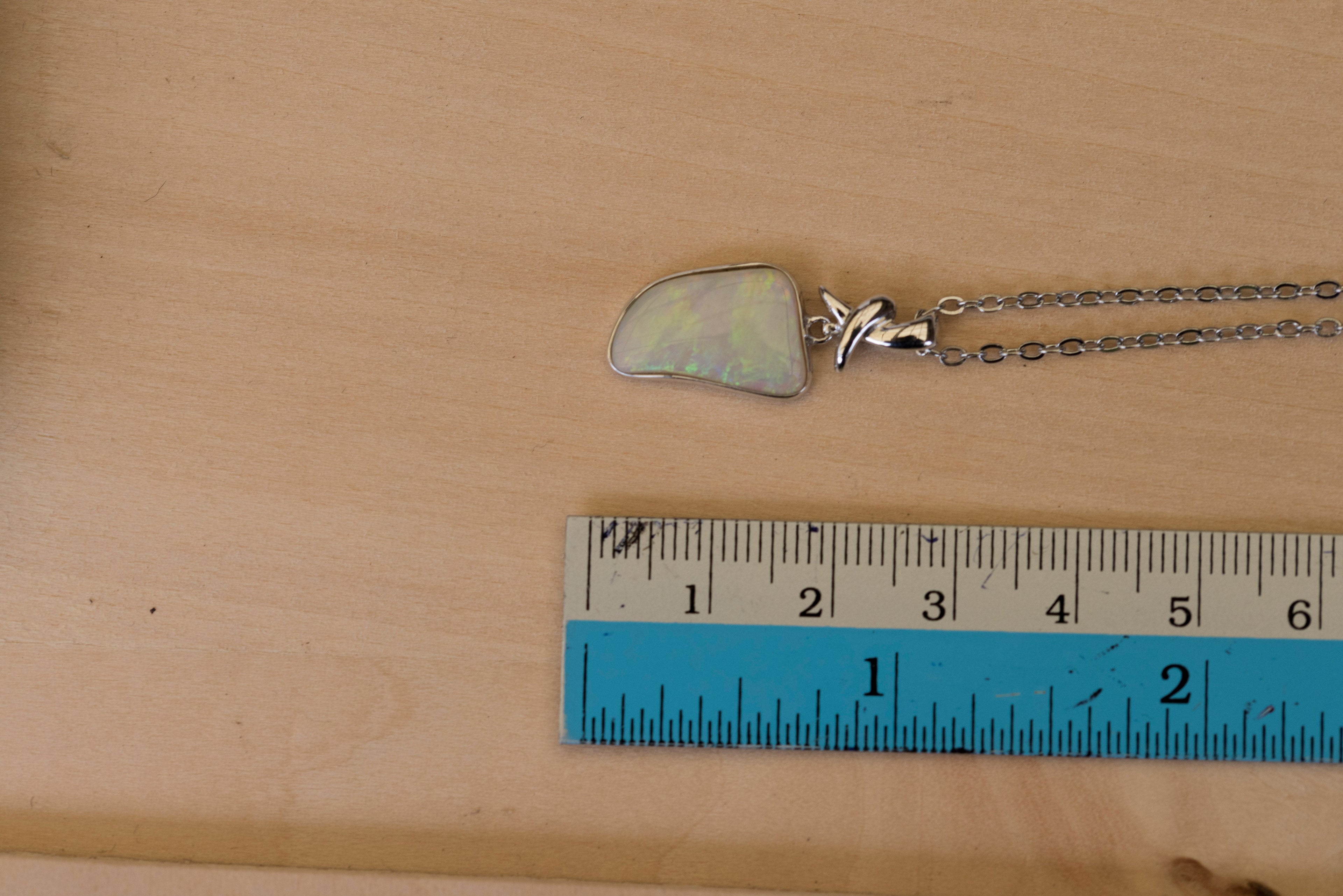 Australian Crystal Opal Jewelry - Genuine Authentic Multi Color Fire Opal Necklace - Solid Opal Gem Stone Pendant in Sterling Silver White Gold Plated