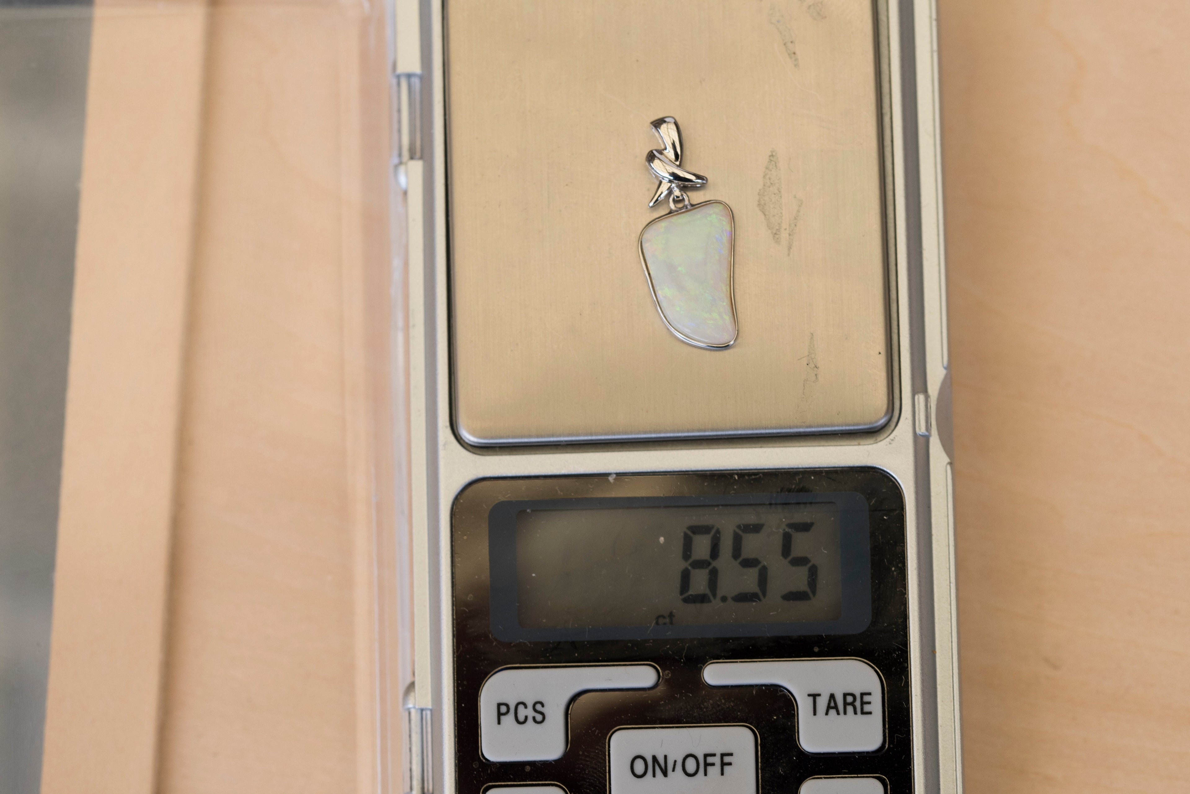 Australian Crystal Opal Jewelry - Genuine Authentic Multi Color Fire Opal Necklace - Solid Opal Gem Stone Pendant in Sterling Silver White Gold Plated