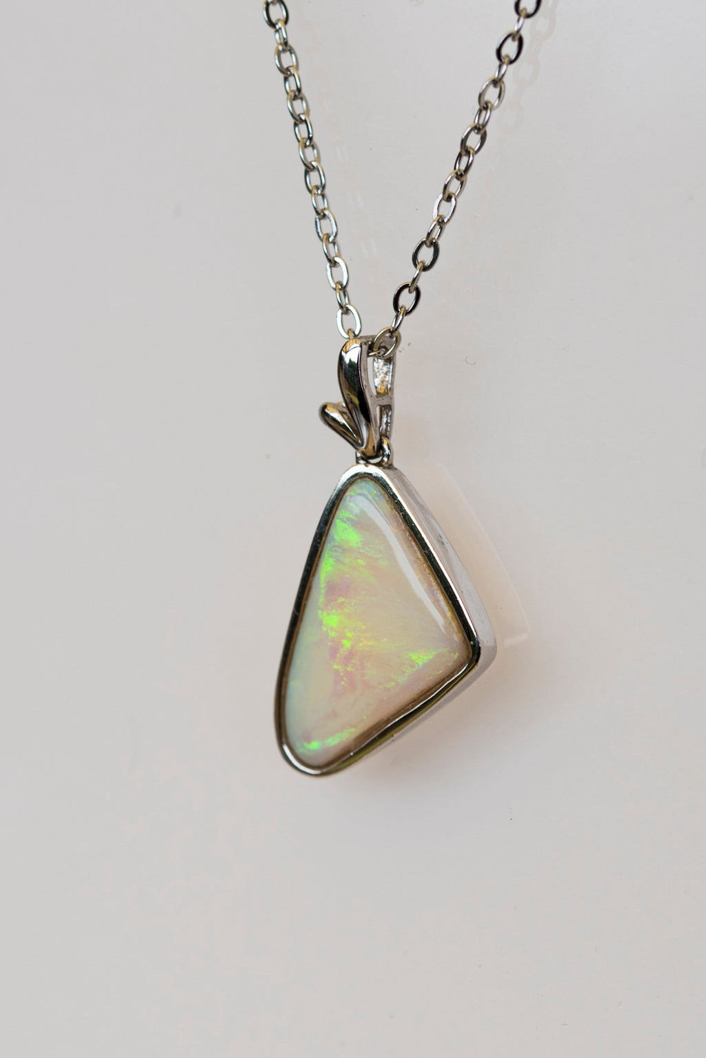 Australian Natural Crystal Opal - Genuine Authentic Multi Color Fire Opal Necklace - Solid Opal Gem Stone Pendant in Sterling Silver White Gold Plated