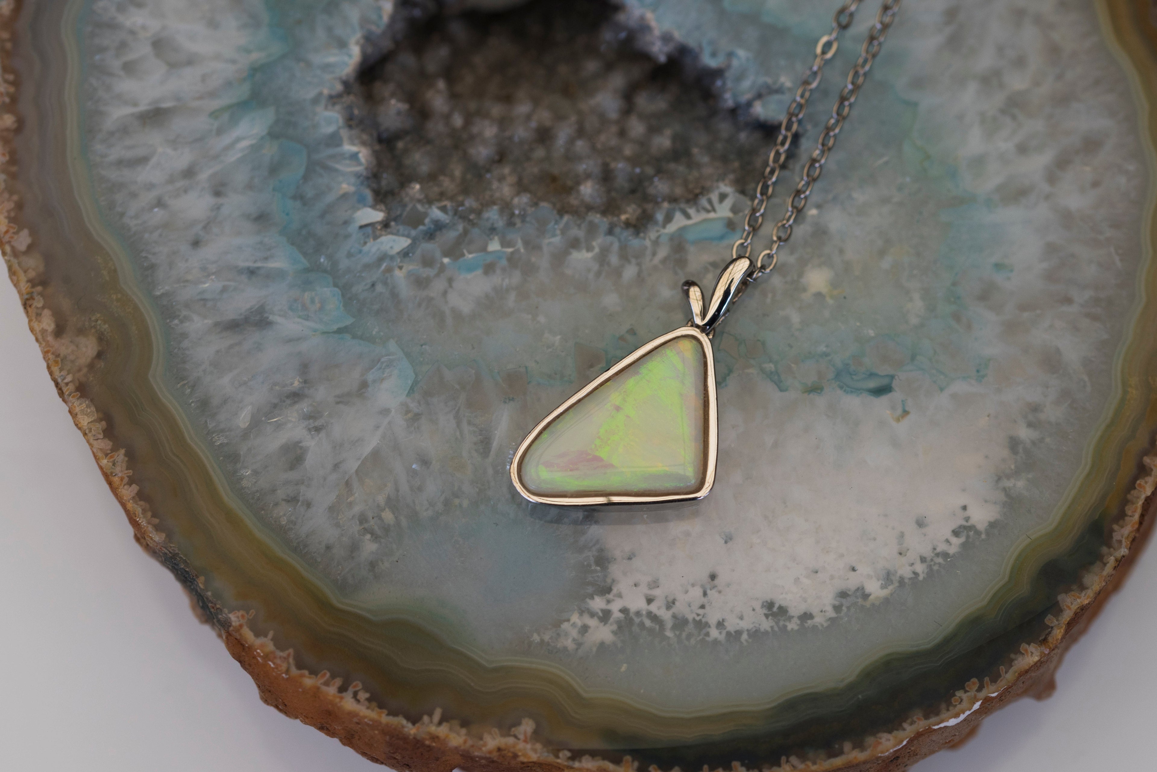 Australian Natural Crystal Opal - Genuine Authentic Multi Color Fire Opal Necklace - Solid Opal Gem Stone Pendant in Sterling Silver White Gold Plated