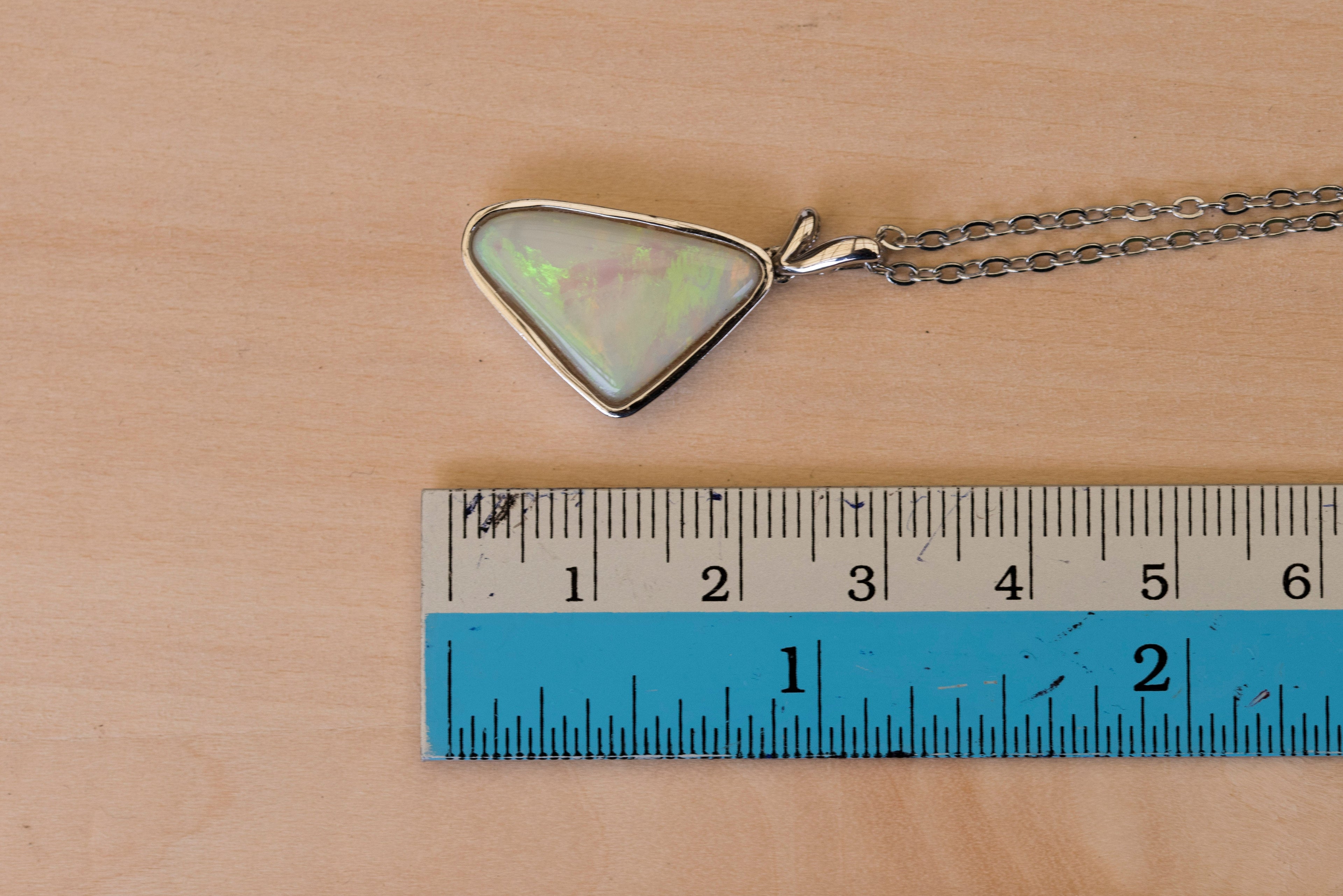 Australian Natural Crystal Opal - Genuine Authentic Multi Color Fire Opal Necklace - Solid Opal Gem Stone Pendant in Sterling Silver White Gold Plated