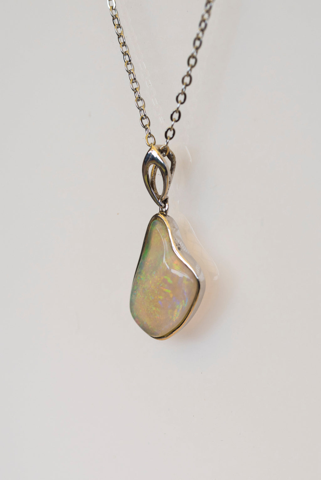 Australian Crystal Opal Necklace Pendant - Genuine Authentic Multi Color Fire Opal - Solid Opal Gem Stone Necklace in Sterling Silver White Gold Plated