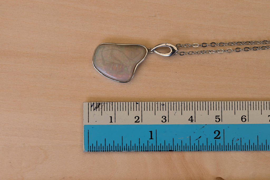 Australian Crystal Opal Necklace Pendant - Genuine Authentic Multi Color Fire Opal - Solid Opal Gem Stone Necklace in Sterling Silver White Gold Plated