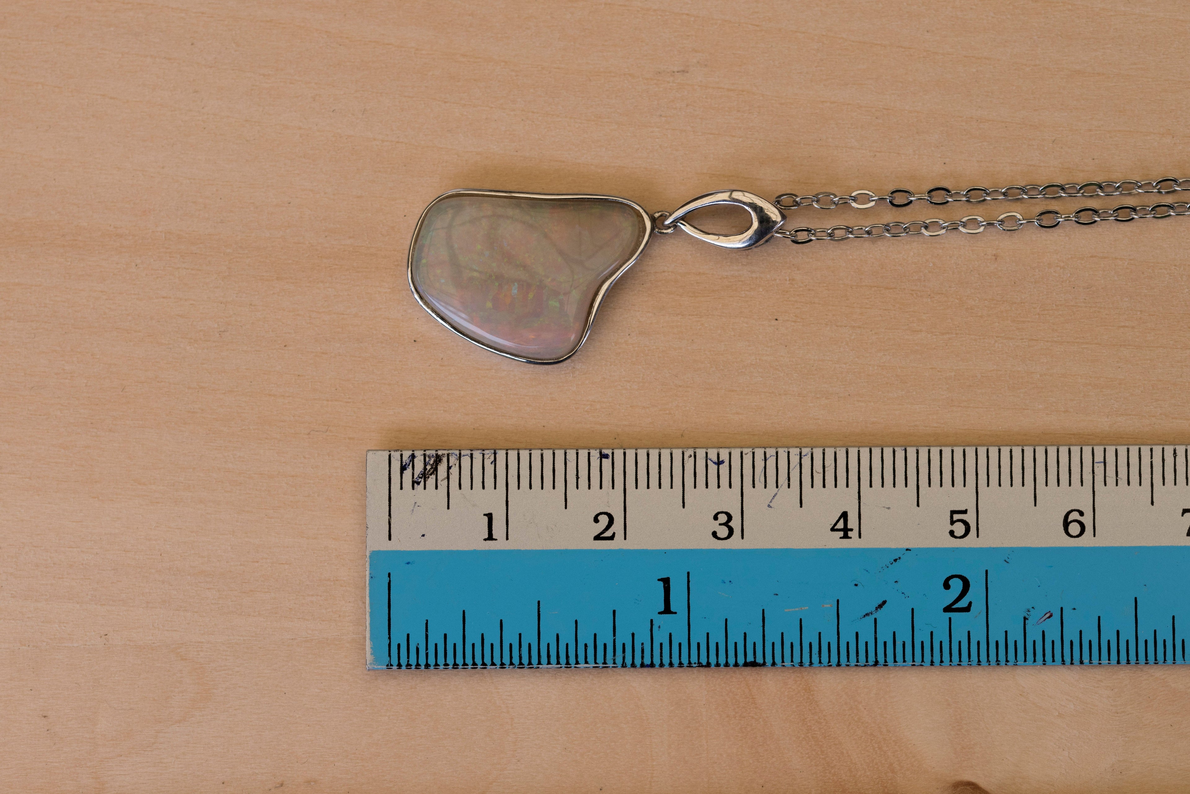 Australian Crystal Opal Necklace Pendant - Genuine Authentic Multi Color Fire Opal - Solid Opal Gem Stone Necklace in Sterling Silver White Gold Plated