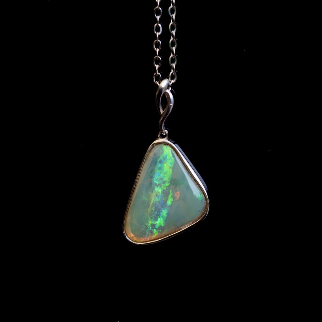 Natural Australian Crystal Opal - Genuine Authentic Multi Color Fire Opal Necklace - Solid Opal Gem Stone Pendant in Sterling Silver White Gold Plated