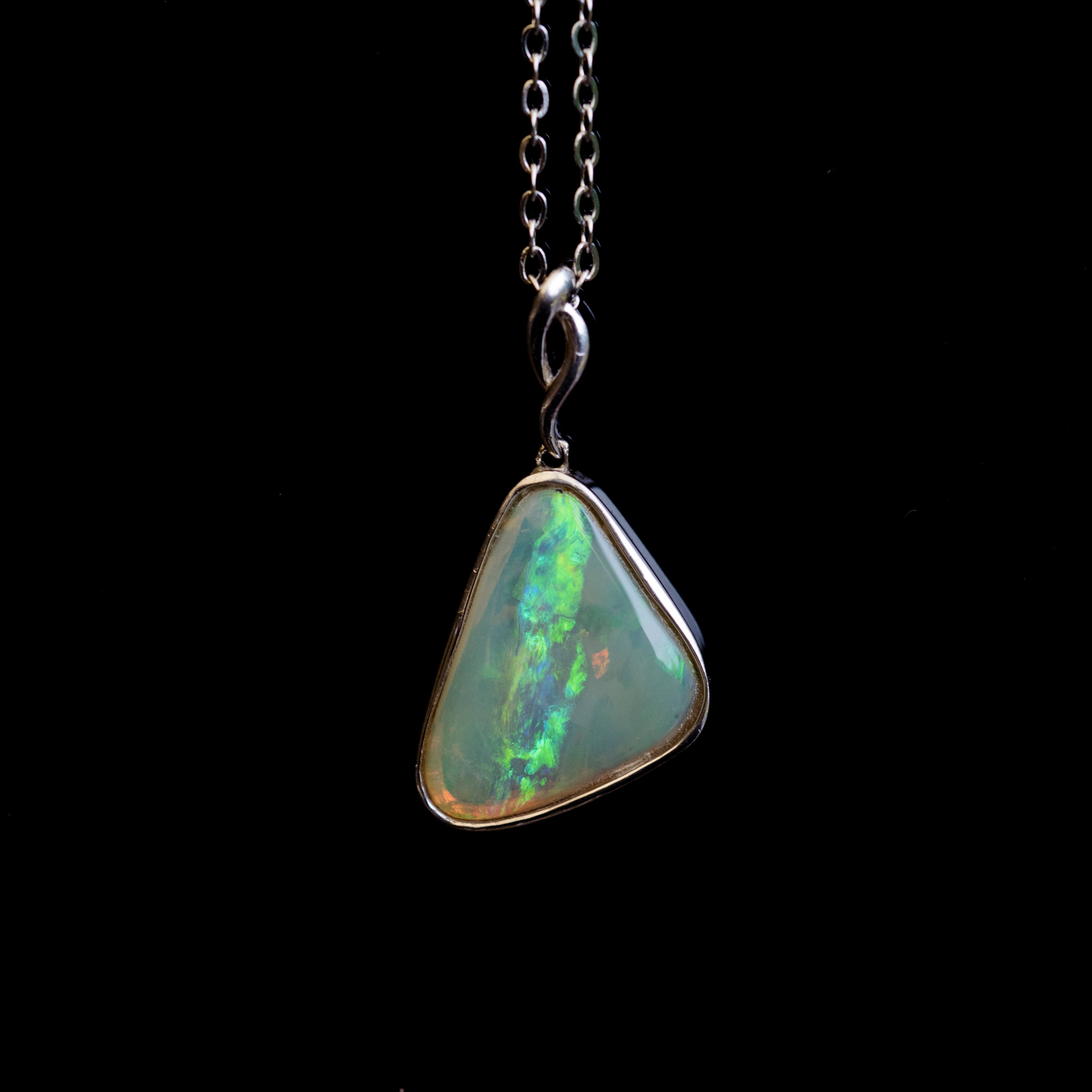 Natural Australian Crystal Opal - Genuine Authentic Multi Color Fire Opal Necklace - Solid Opal Gem Stone Pendant in Sterling Silver White Gold Plated