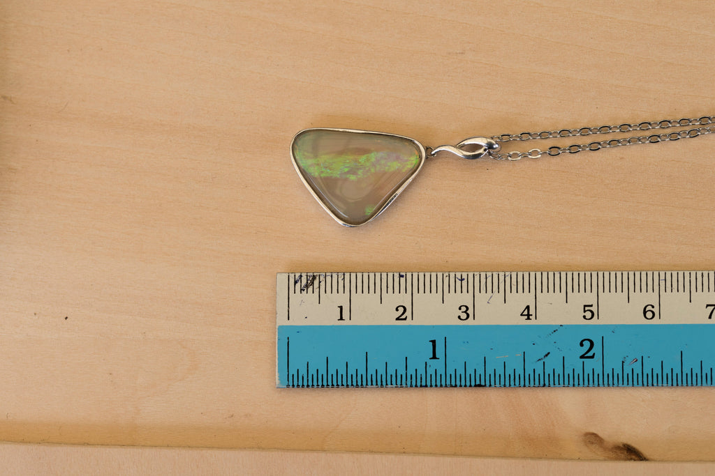 Natural Australian Crystal Opal - Genuine Authentic Multi Color Fire Opal Necklace - Solid Opal Gem Stone Pendant in Sterling Silver White Gold Plated