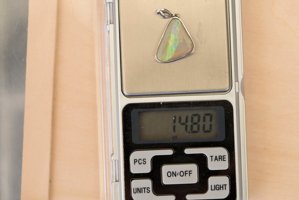 Natural Australian Crystal Opal - Genuine Authentic Multi Color Fire Opal Necklace - Solid Opal Gem Stone Pendant in Sterling Silver White Gold Plated