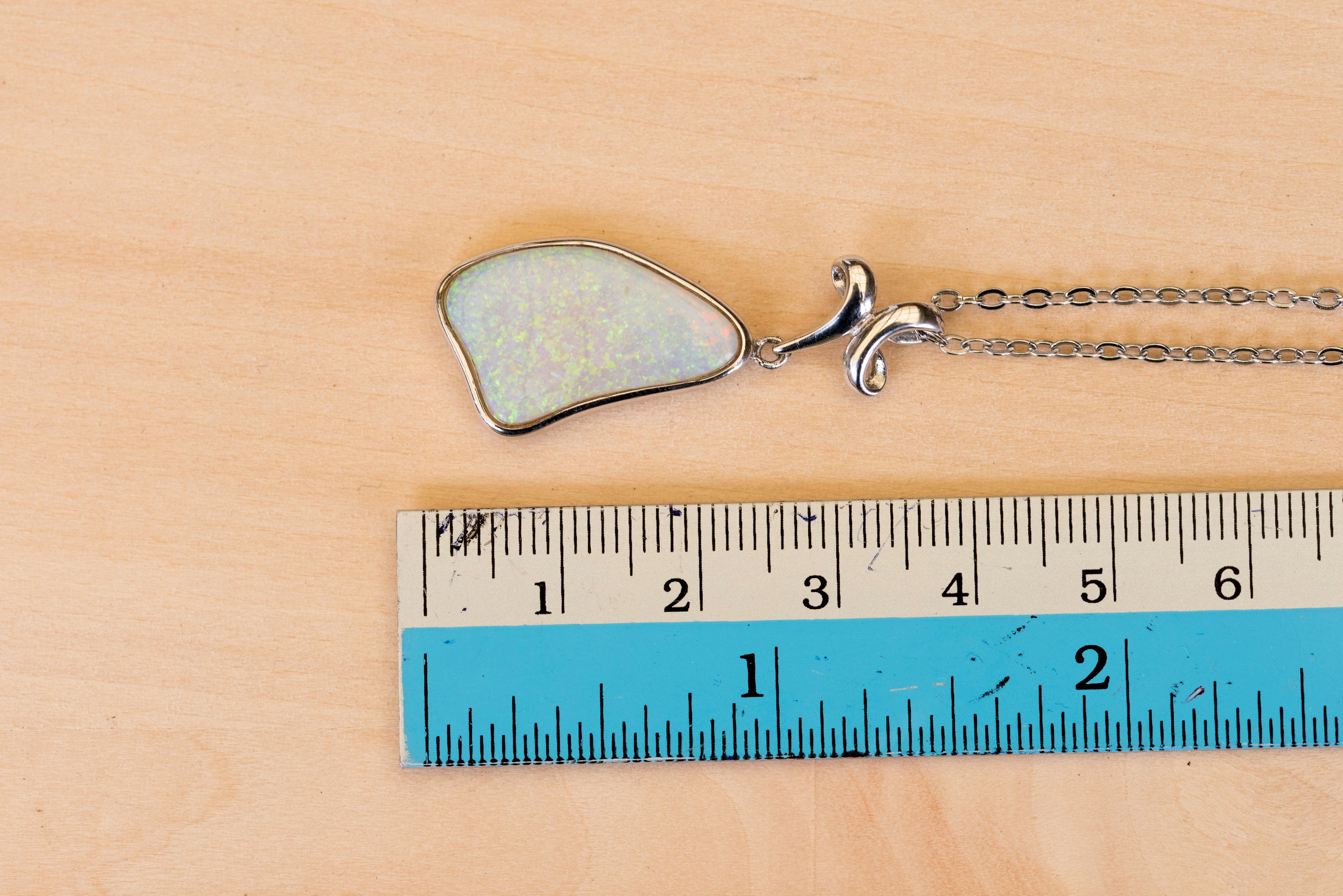 Australian Crystal Opal Jewelry - Handmade Genuine Authentic Multi Color Fire Opal Necklace - Solid Opal Gem Stone Pendant in Sterling Silver White Gold Plated