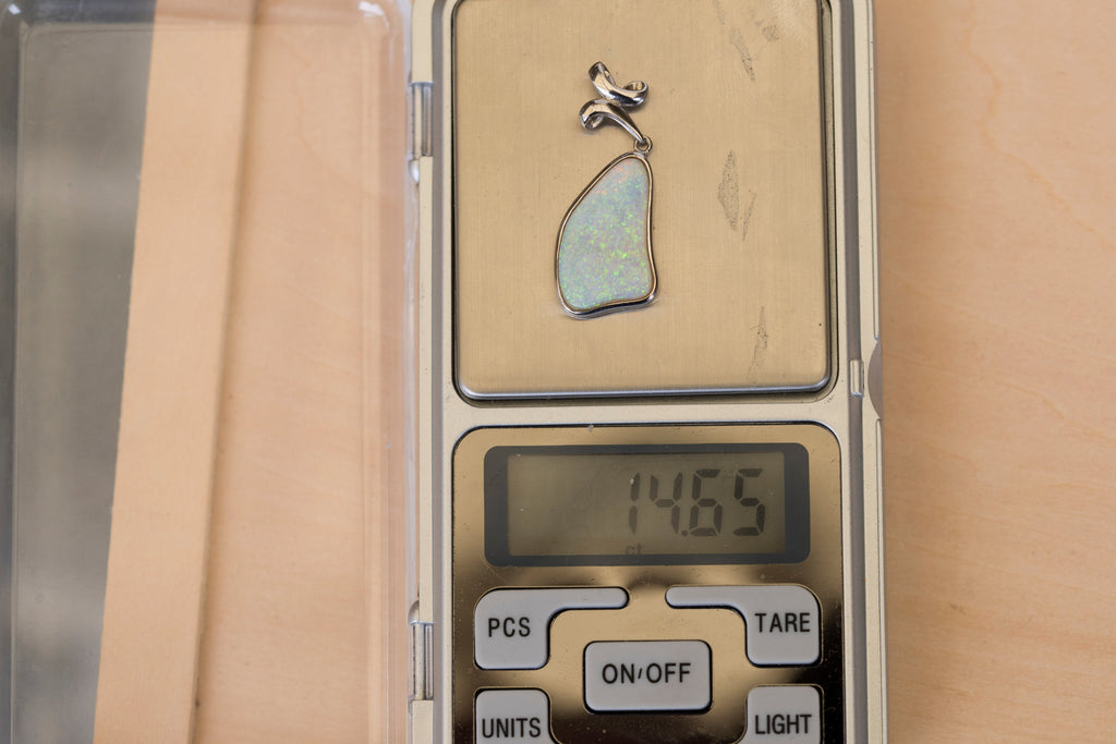 Australian Crystal Opal Jewelry - Handmade Genuine Authentic Multi Color Fire Opal Necklace - Solid Opal Gem Stone Pendant in Sterling Silver White Gold Plated